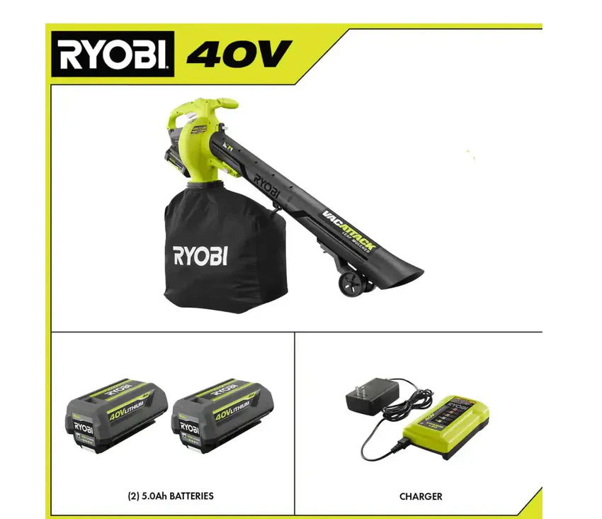 Vacuum - RY40451-2B 40V Vac Attack Cordless Leaf, /mulcher - Featuring (2) 5.0 Ah Batteries and (1) Charger