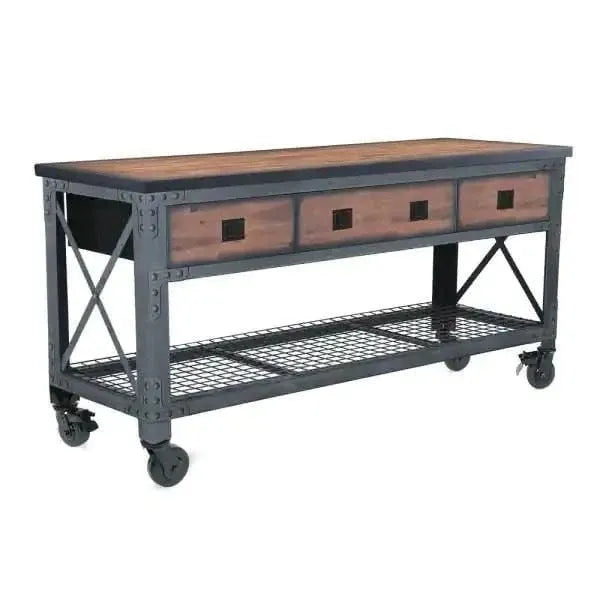 Workbench, Building Products 72 w. 3-szuflady na kółkach Industrial i drewno Top