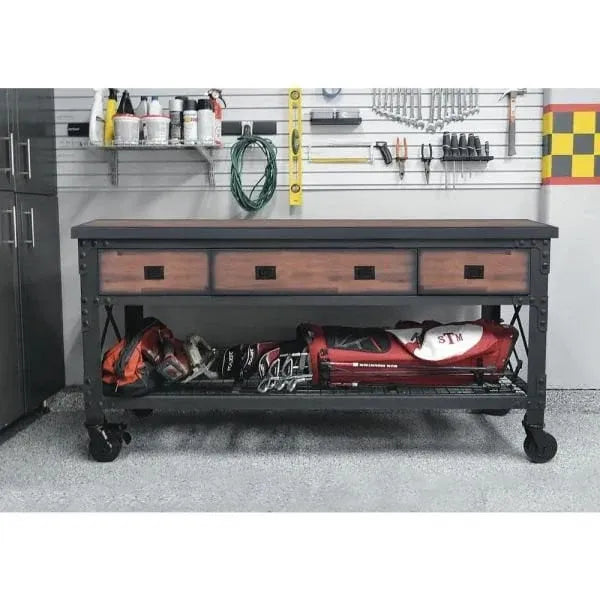 Workbench, Building Products 72 w. 3-szuflady na kółkach Industrial i drewno Top