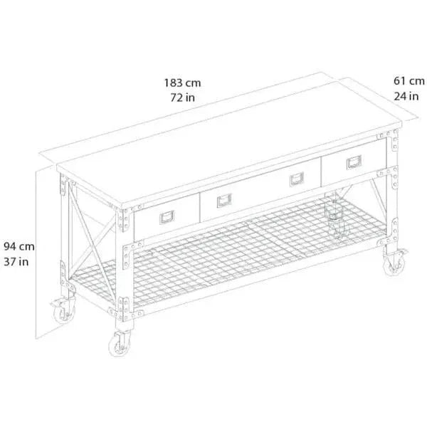 Workbench, Building Products 72 w. 3-szuflady na kółkach Industrial i drewno Top