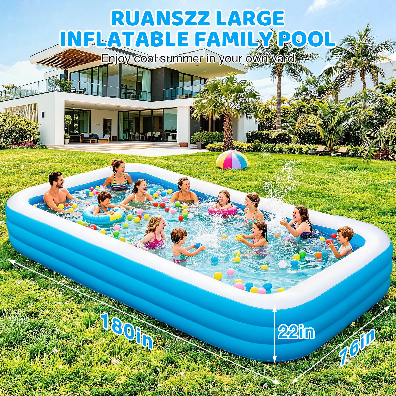 Basen, dodatkowy duży Inflatable, 180 X 76 X 22 z pompa