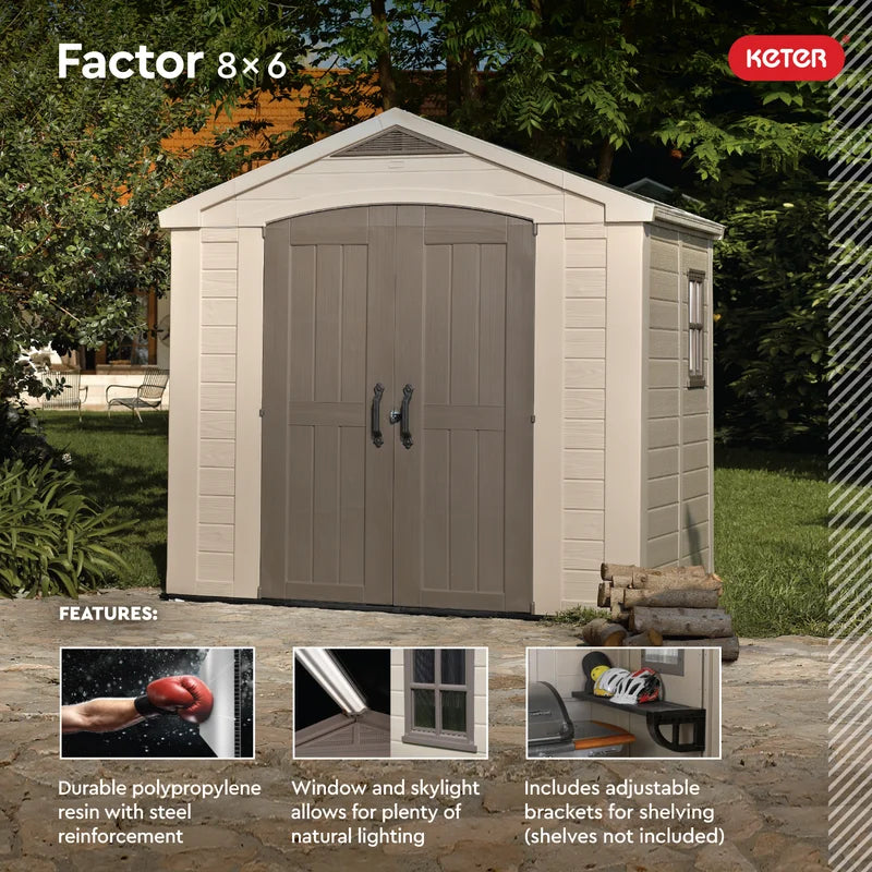 1787720980_l8R6xlDb Szopa magazynowa, Factor 8 X 6 ft. Durable Resin zewnętrzny z podłoga i podwójny Doors do ogrodowy