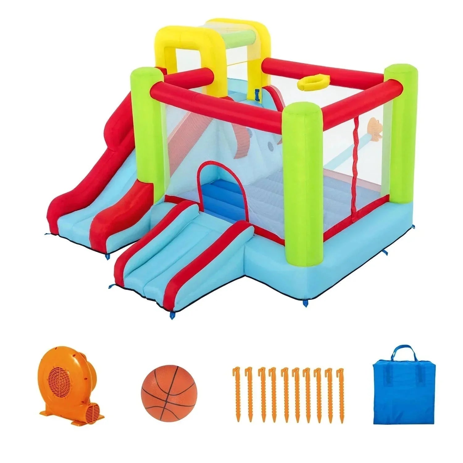 1787735469_TXqtnZYT W i Over Wonder Hoops 10' Inflatable Bounce domek Park z Basketball i zjezdzalnia. 126