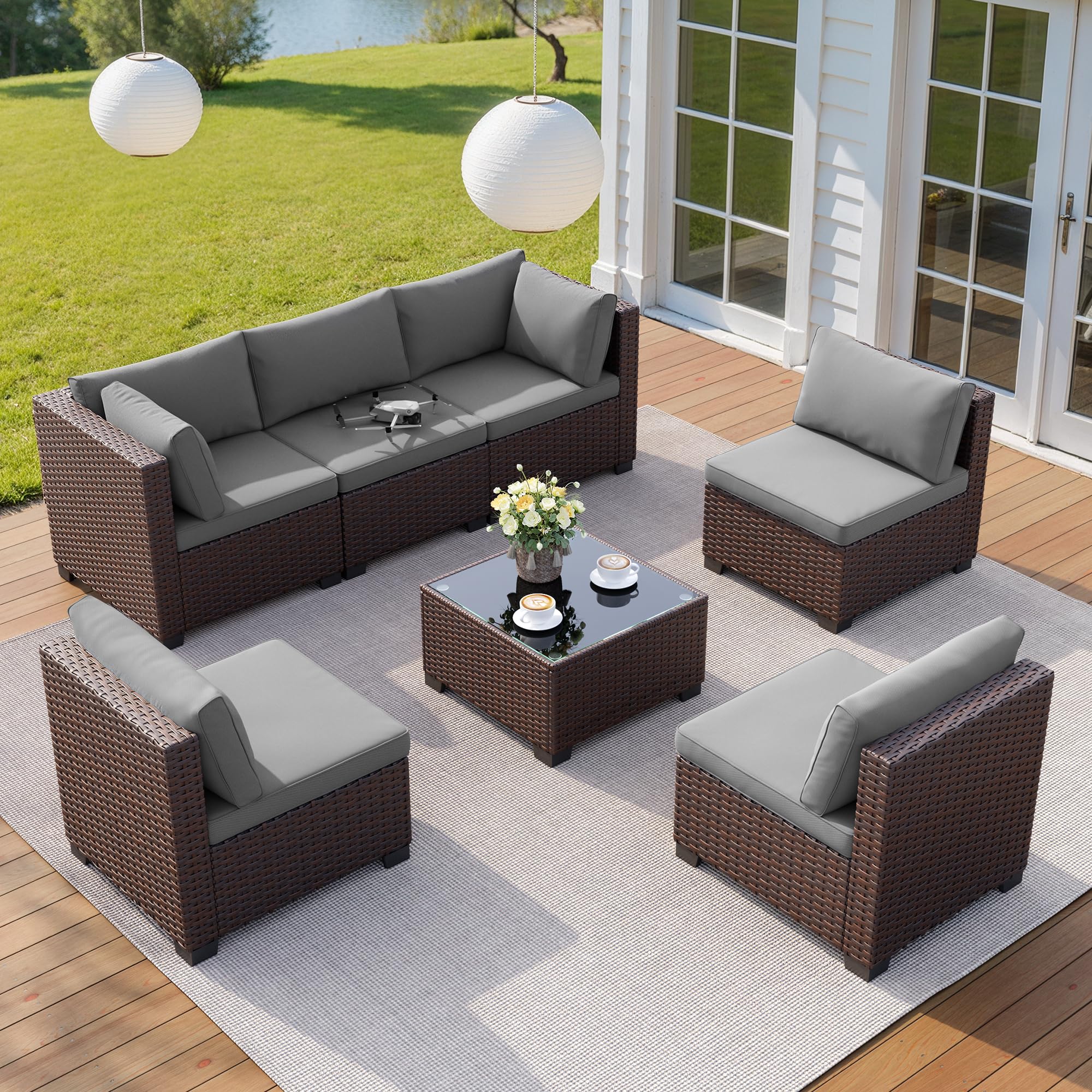 1787736934_YXZc7y3y Sofa, 7 elementow zewnętrzny tarasowy Wicker, zestaw z Cushions