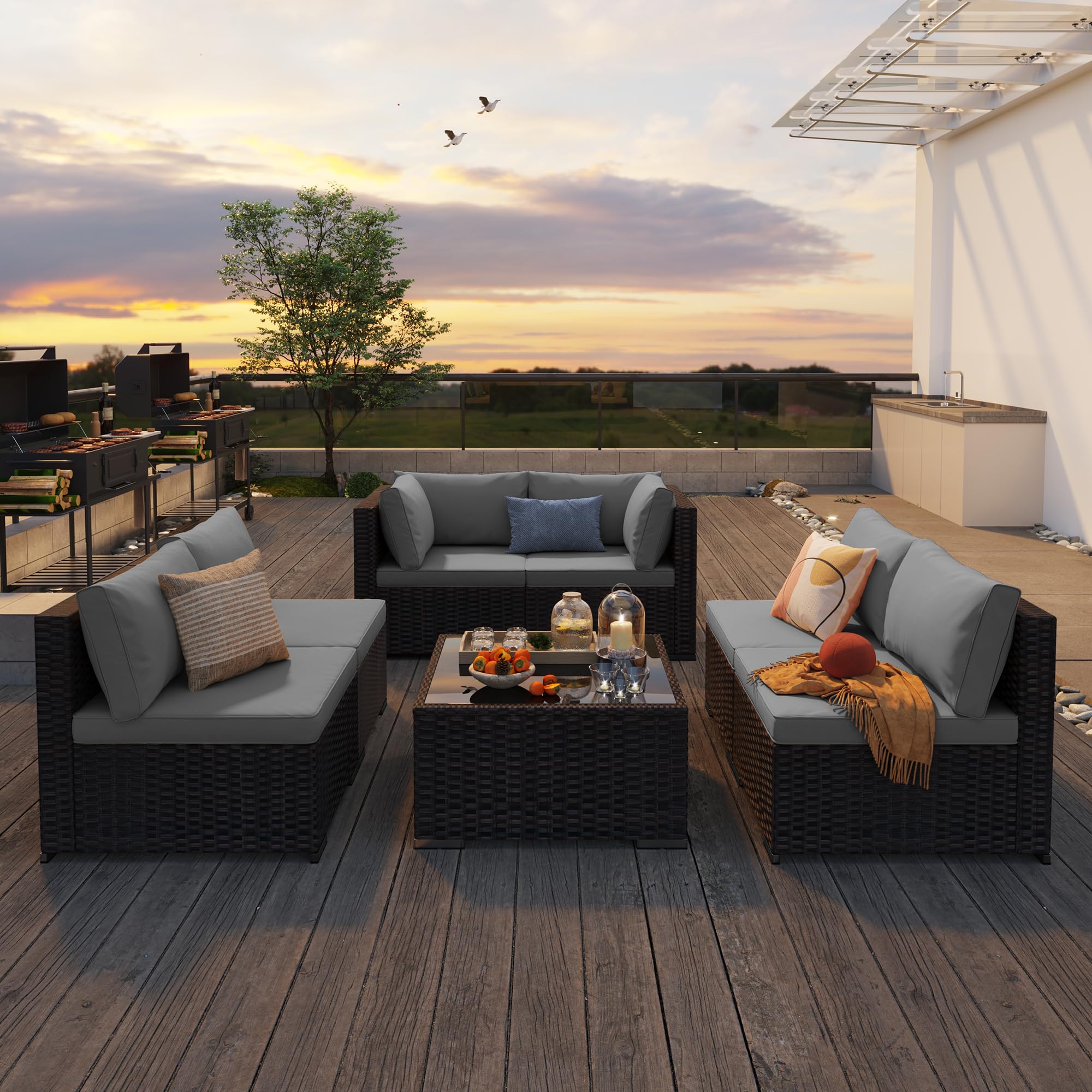 1787736948_YLpimTHn Sofa, 7 elementow zewnętrzny tarasowy Wicker, zestaw z Cushions