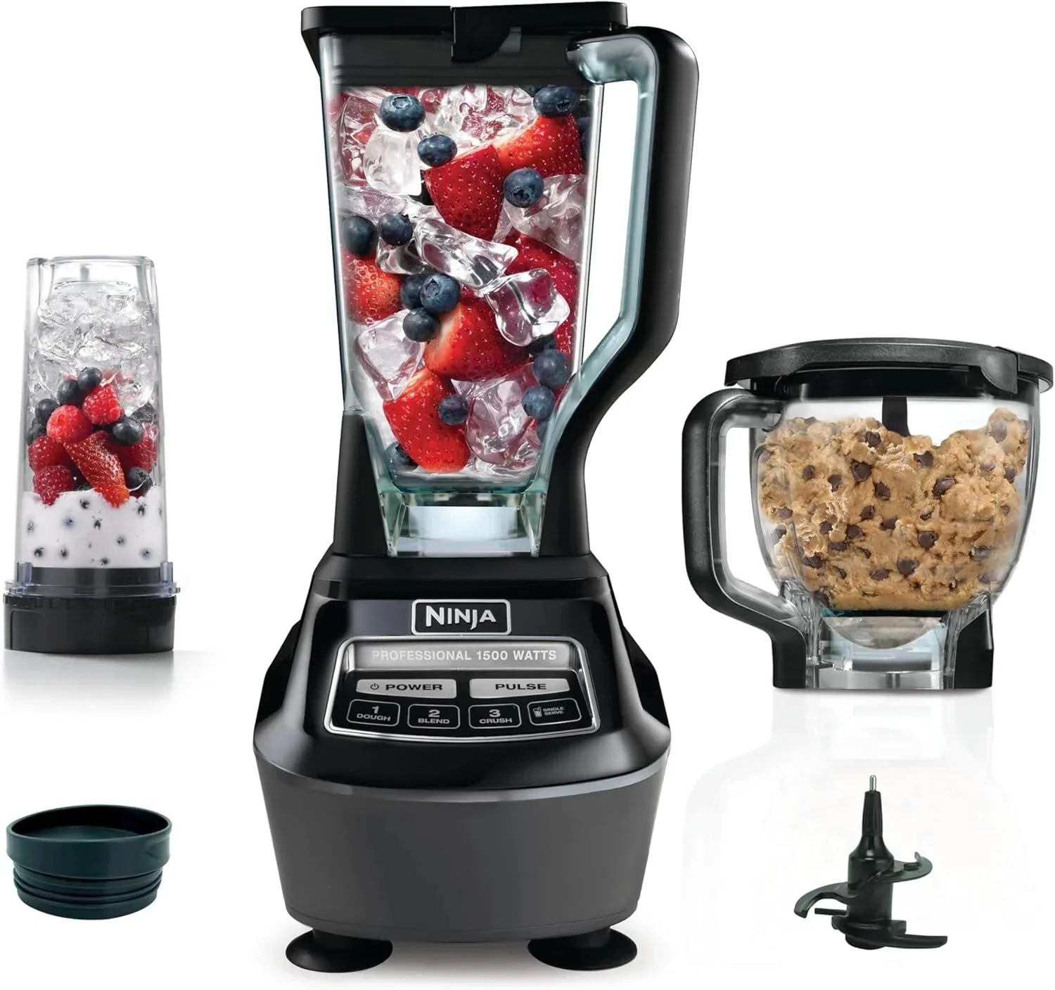 Blender Featuring Mega Kitchen System, 1500W, 4 Functions for Smoothies, Processing, Dough, Drinks and More, With 72 Blender Pitcher, 64 Processor Bowl