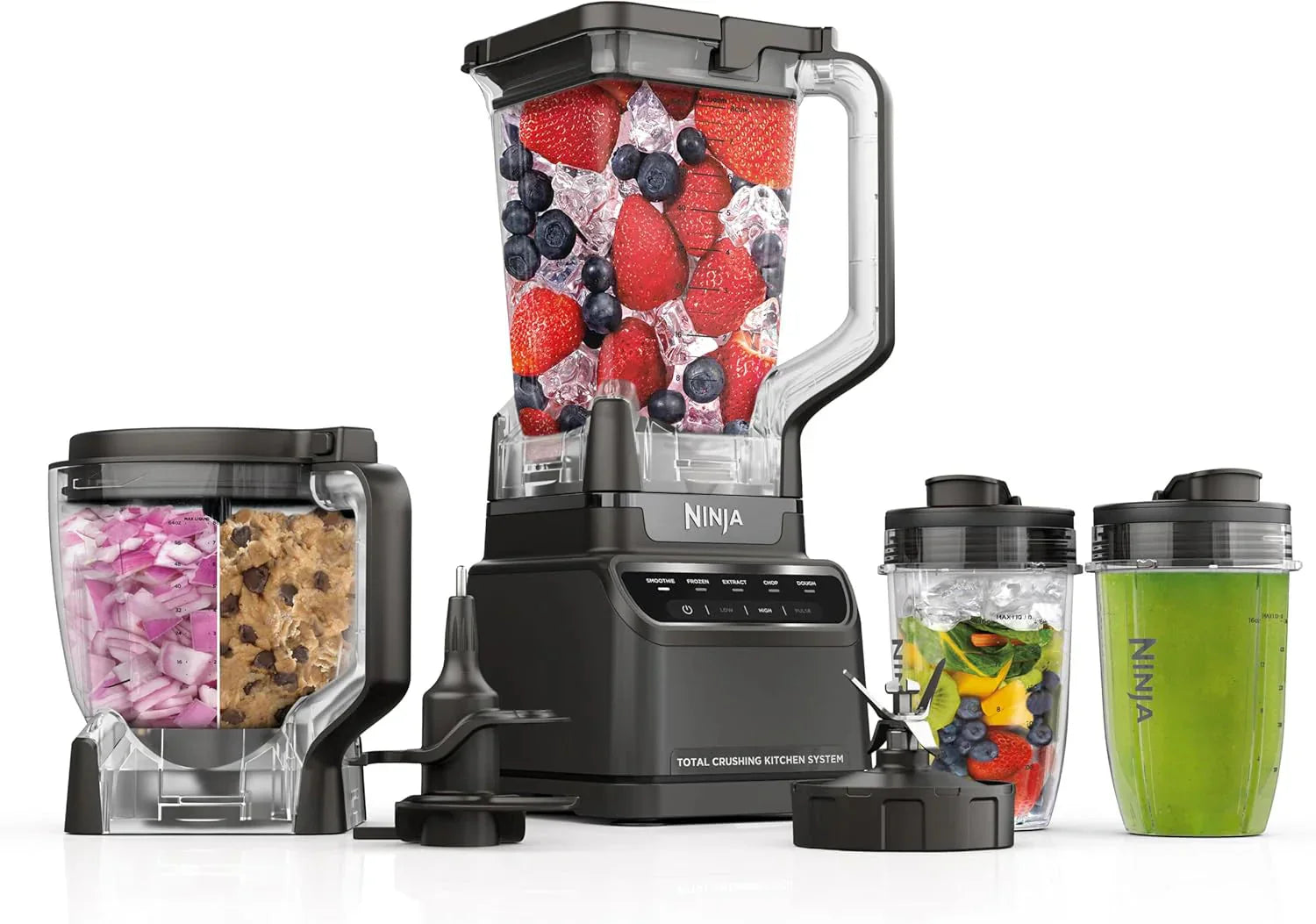 Blender Featuring Mega Kitchen System, 1500W, 4 Functions for Smoothies, Processing, Dough, Drinks and More, With 72 Blender Pitcher, 64 Processor Bowl