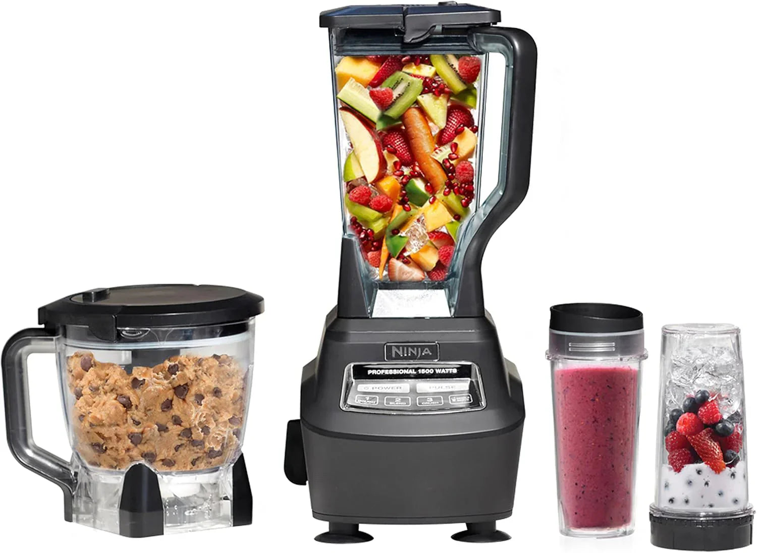 Blender Featuring Mega Kitchen System, 1500W, 4 Functions for Smoothies, Processing, Dough, Drinks and More, With 72 Blender Pitcher, 64 Processor Bowl