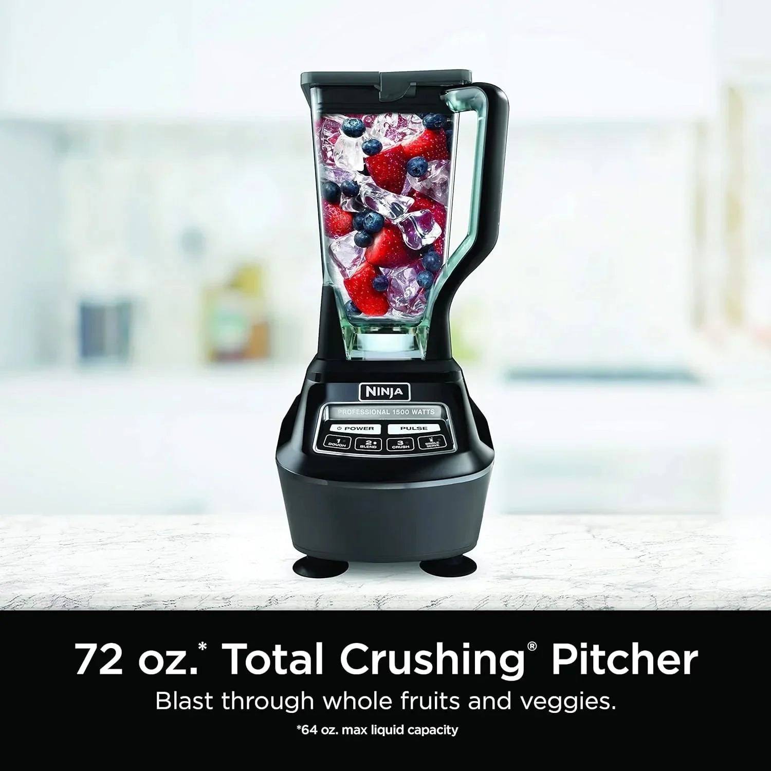 Blender Featuring Mega Kitchen System, 1500W, 4 Functions for Smoothies, Processing, Dough, Drinks and More, With 72 Blender Pitcher, 64 Processor Bowl