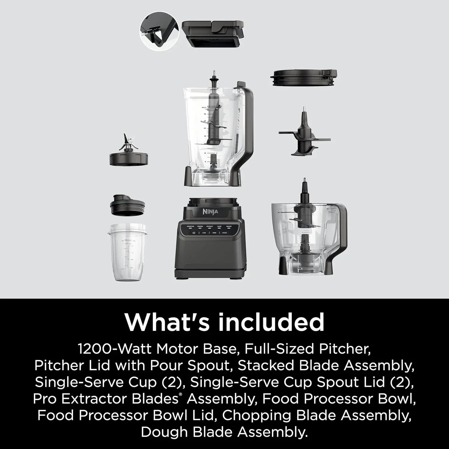 Blender Featuring Mega Kitchen System, 1500W, 4 Functions for Smoothies, Processing, Dough, Drinks and More, With 72 Blender Pitcher, 64 Processor Bowl