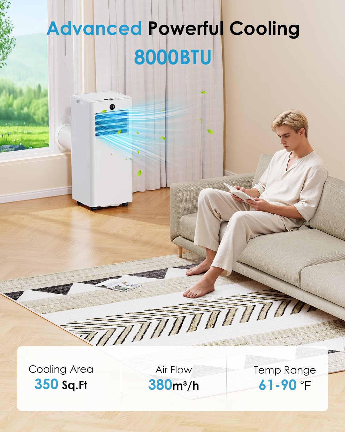 Klimatyzator, przenośny, 8000 BTU z Wi-Fi sterowanie