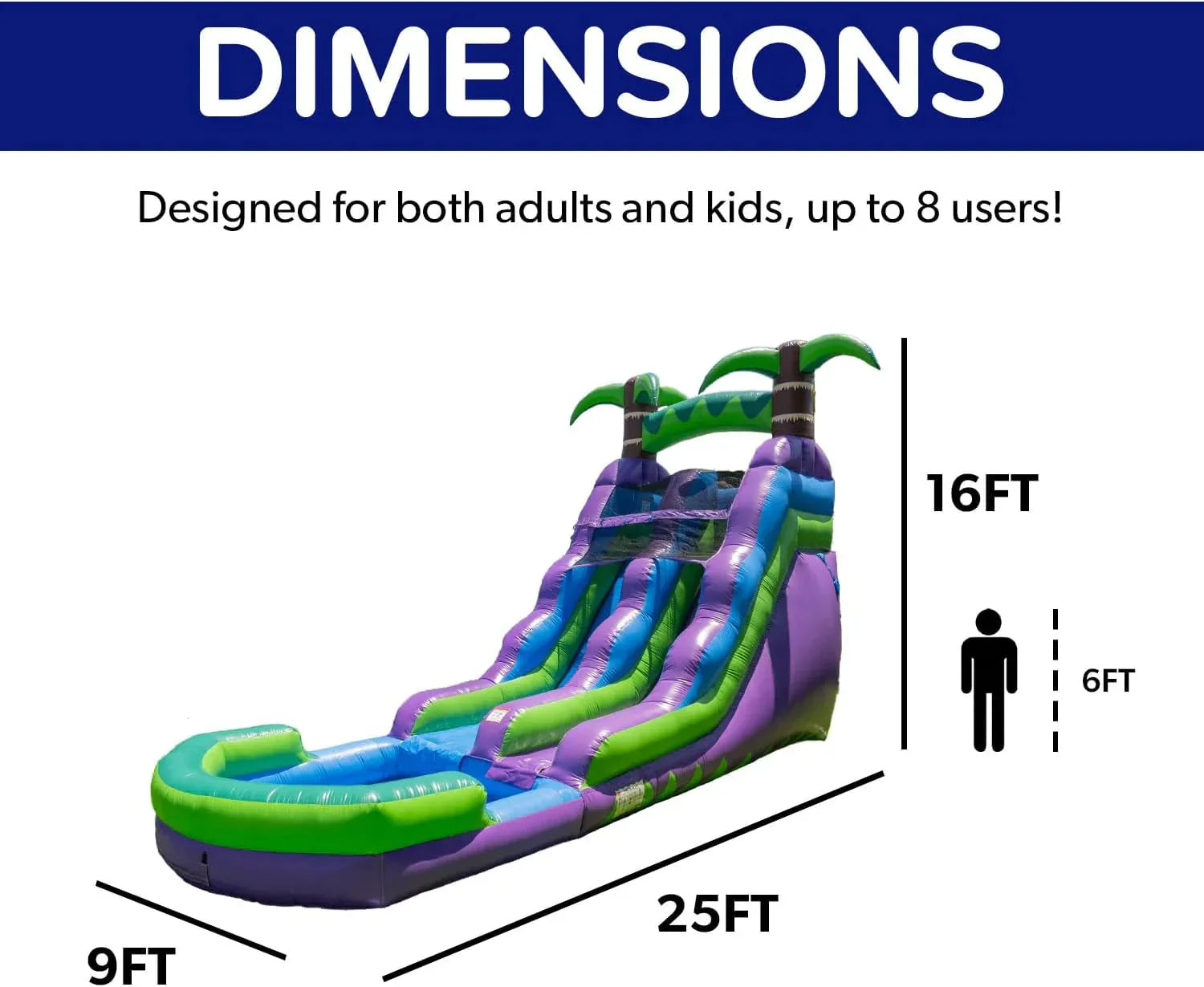 1787741891_rGvS7PjL Water Slide - 16' Purple Tropical Lightweight Premium Commercial Grade, Inflatable with Attached Pool for Kids and Adults (with Blower) - Wet