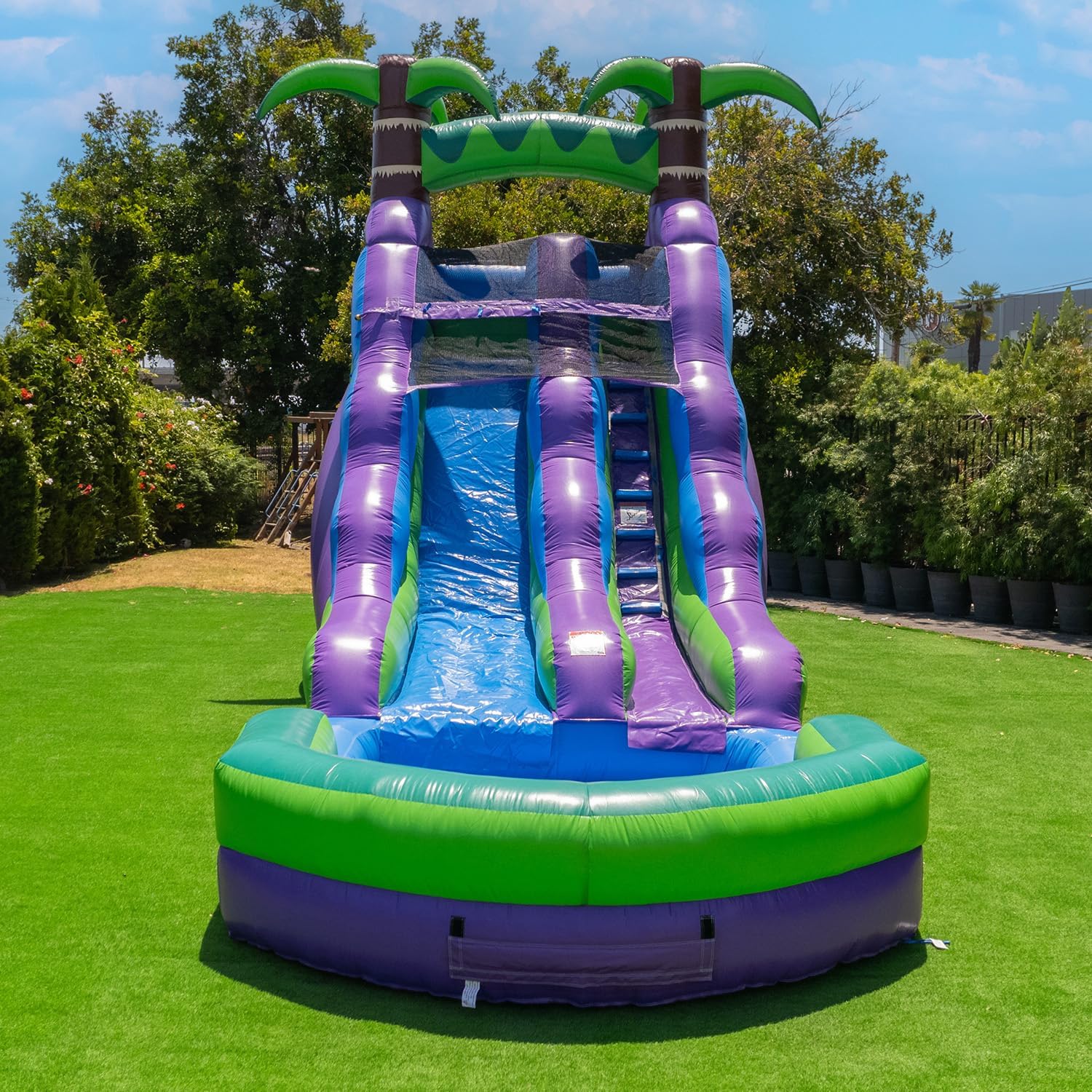 1787741901_d6oxaCzE Water Slide - 16' Purple Tropical Lightweight Premium Commercial Grade, Inflatable with Attached Pool for Kids and Adults (with Blower) - Wet