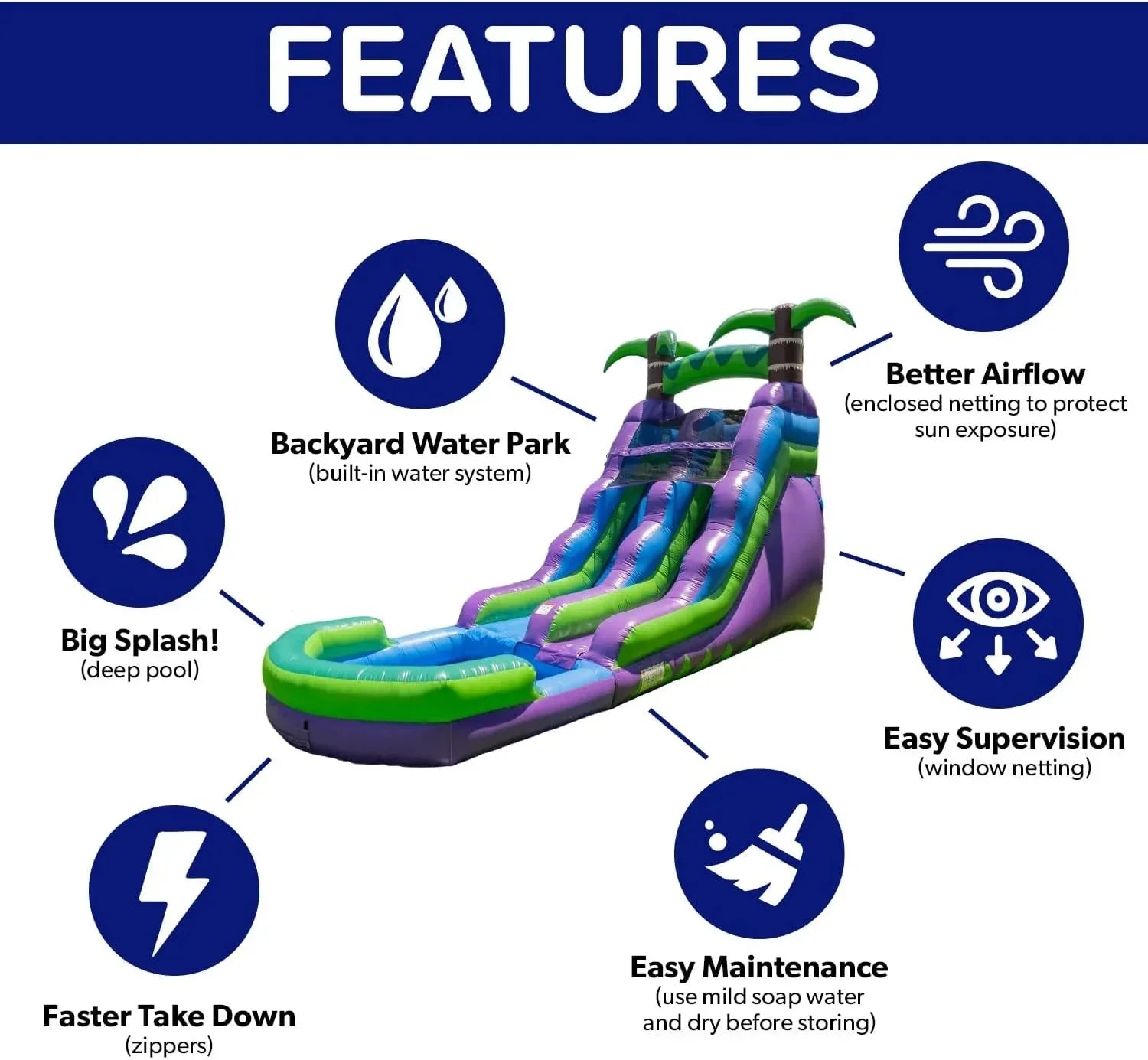 1787741915_QnXCAqWi Water Slide - 16' Purple Tropical Lightweight Premium Commercial Grade, Inflatable with Attached Pool for Kids and Adults (with Blower) - Wet