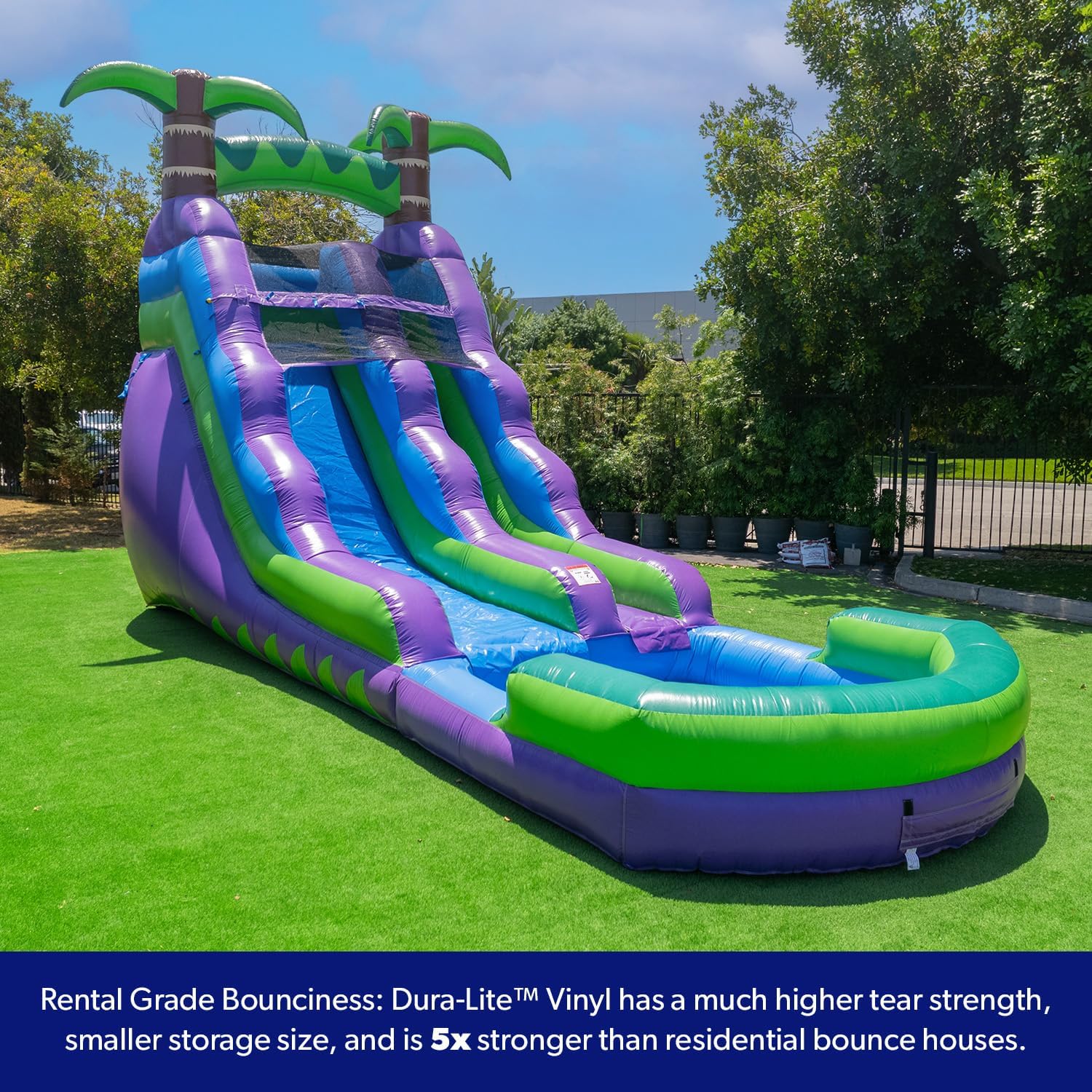 1787741927_iZoSbkCJ Water Slide - 16' Purple Tropical Lightweight Premium Commercial Grade, Inflatable with Attached Pool for Kids and Adults (with Blower) - Wet