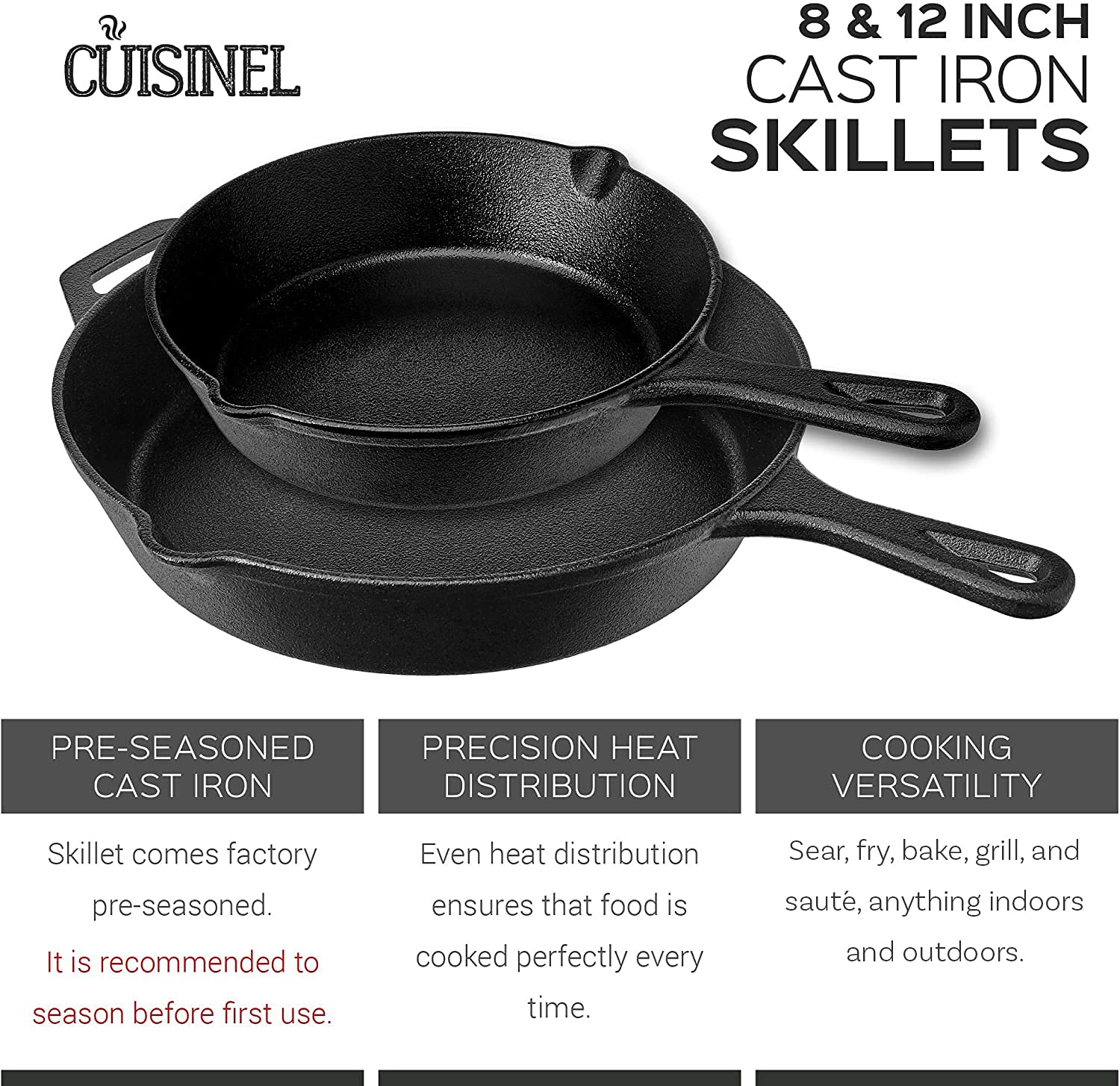 Skillet, Cast żelazko, i 12 Frying Pans, zestaw 8