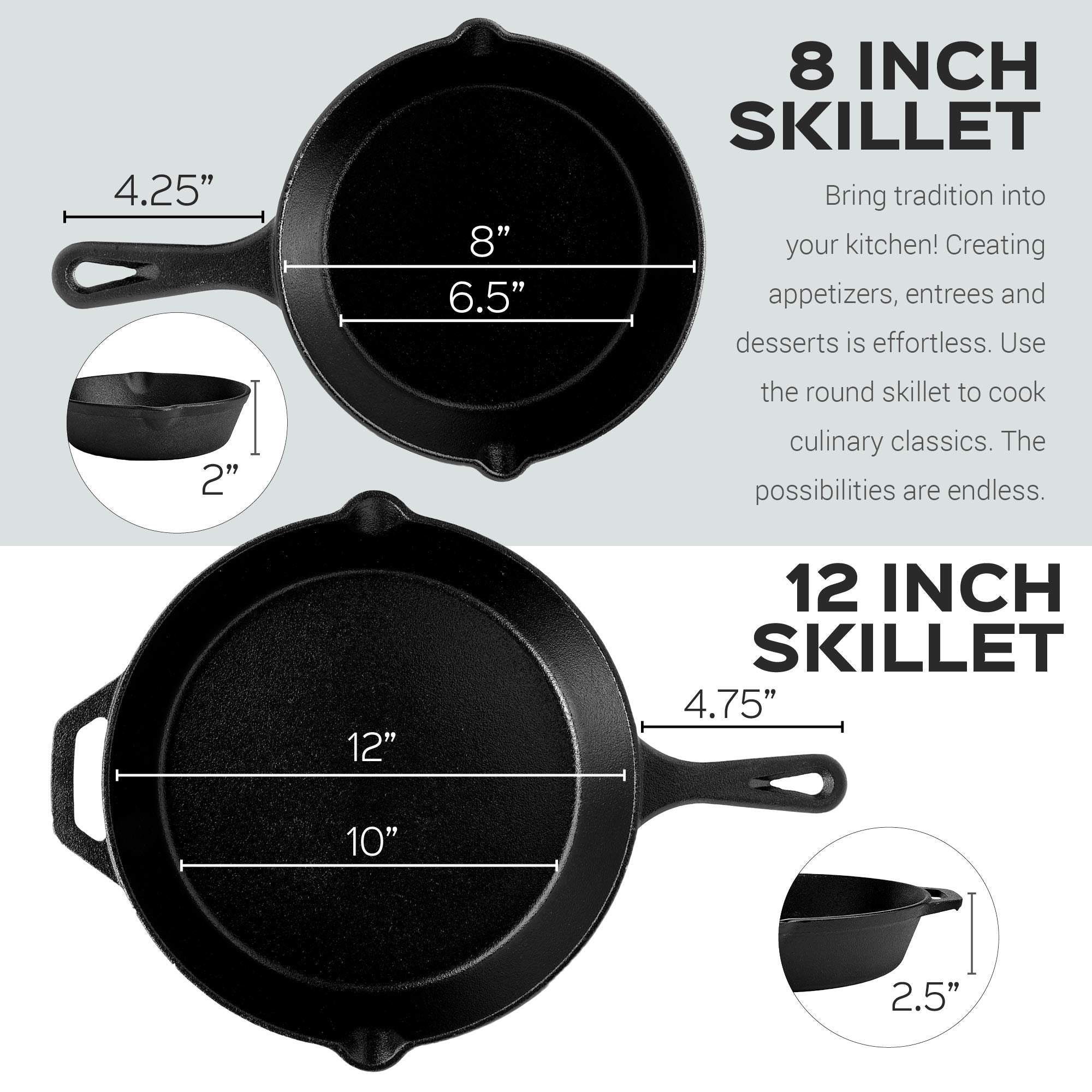 Skillet, Cast żelazko, i 12 Frying Pans, zestaw 8