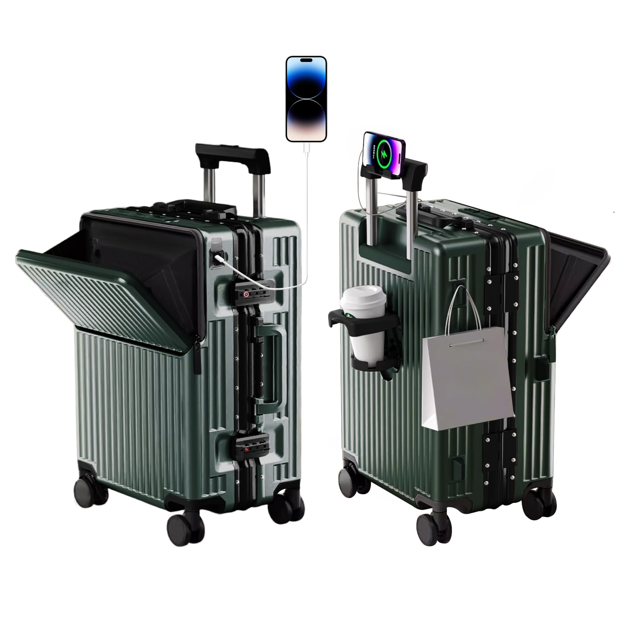 Zipperless Polycarbonate Expandable Carry-on Suitcase