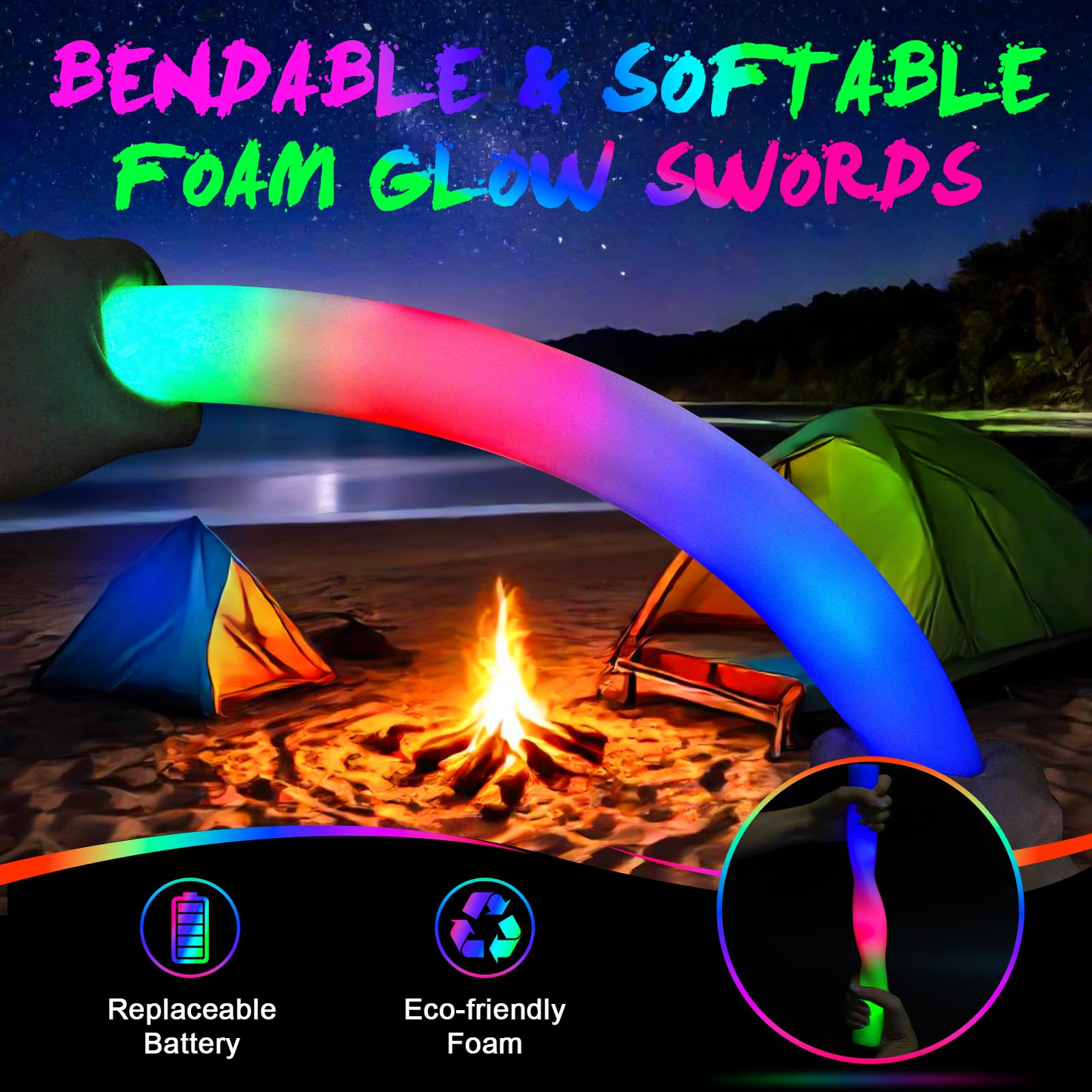 1787746142_U8bu0lIz 155 Bulk Foam Glow Sticks z lampa LED Up Party Supplies