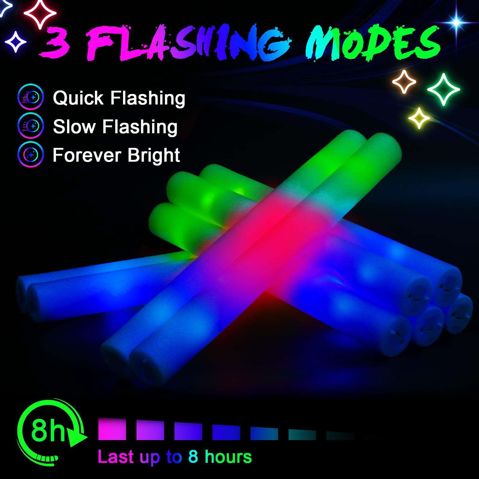 1787746153_aTQ1p5FV 155 Bulk Foam Glow Sticks z lampa LED Up Party Supplies