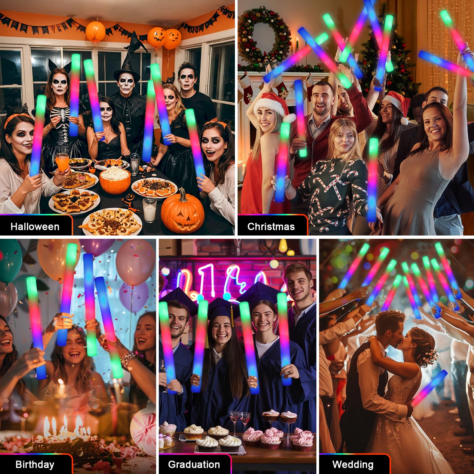 1787746157_fv1i3D0c 155 Bulk Foam Glow Sticks z lampa LED Up Party Supplies