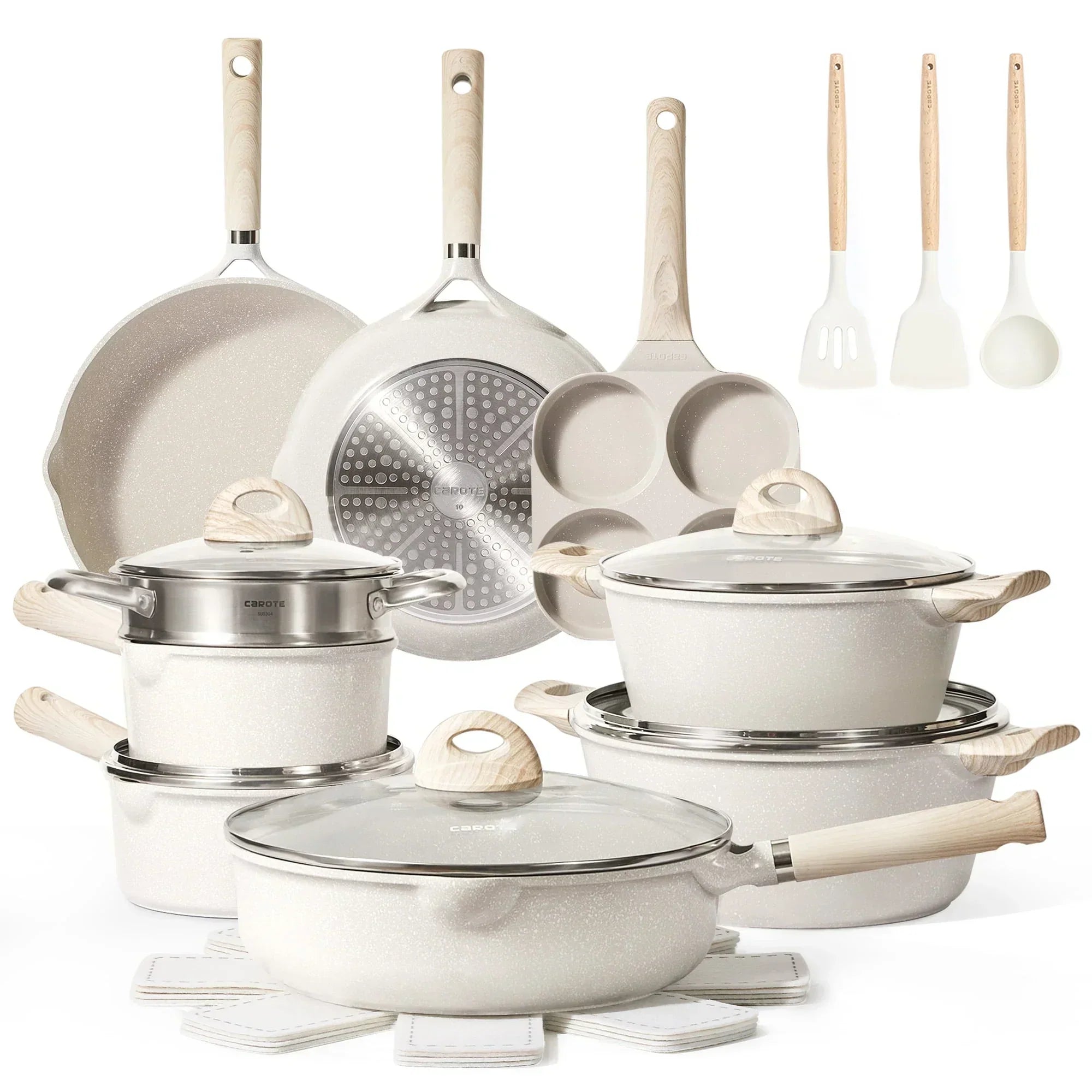 Non Stick Pots i Pans szt. Induction kuchenny Cookware Sets (beige Granite), zestaw 21