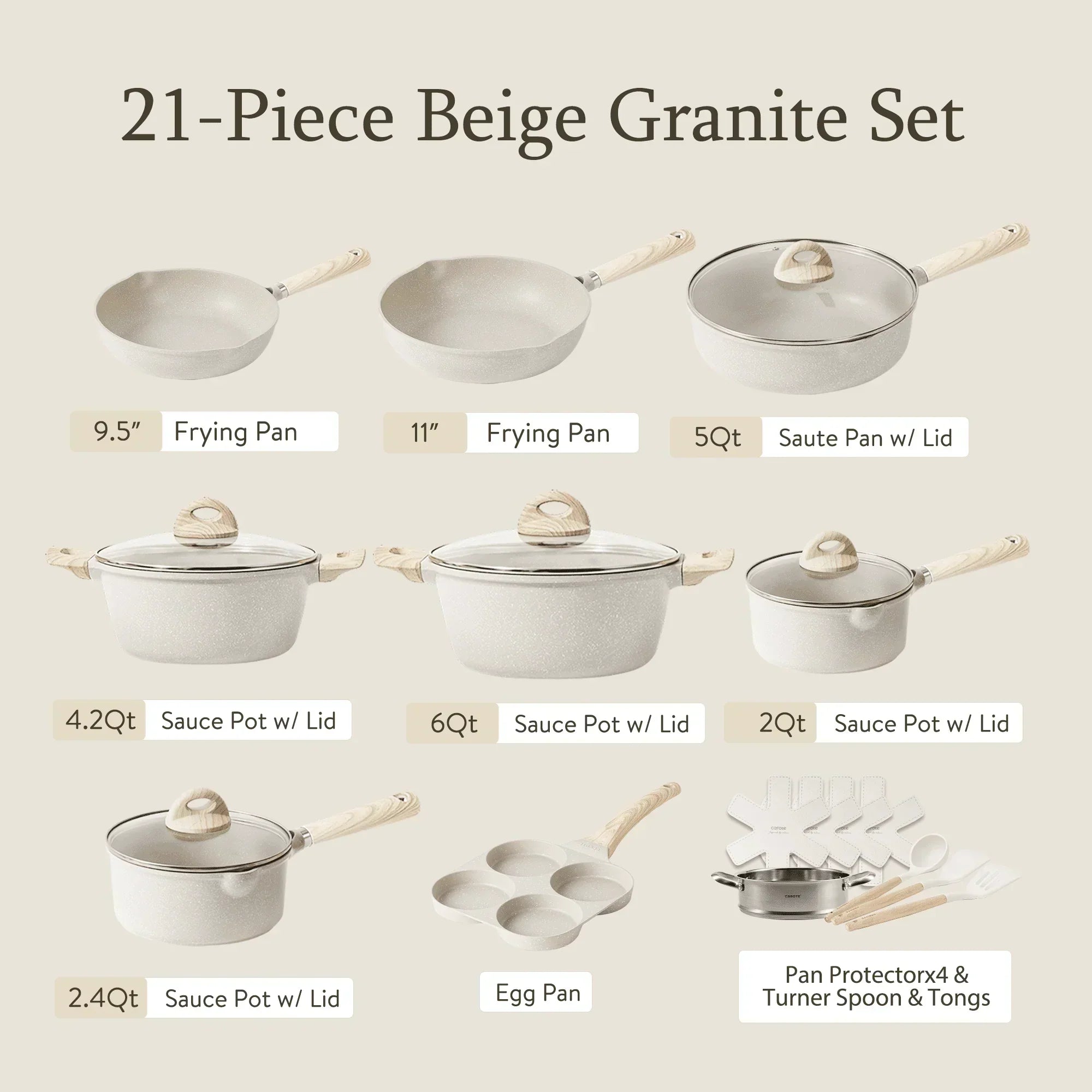 Non Stick Pots i Pans szt. Induction kuchenny Cookware Sets (beige Granite), zestaw 21