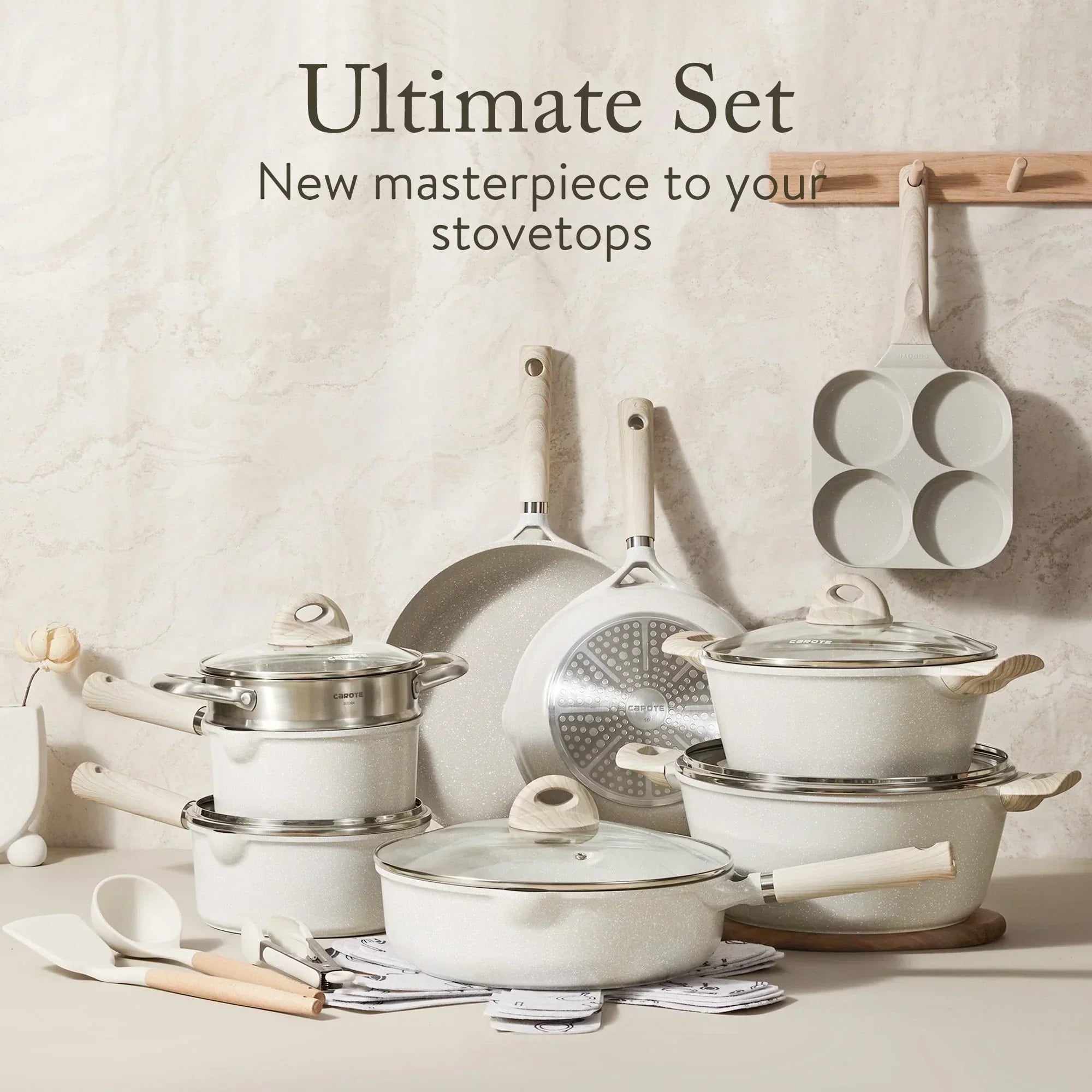 Non Stick Pots i Pans szt. Induction kuchenny Cookware Sets (beige Granite), zestaw 21