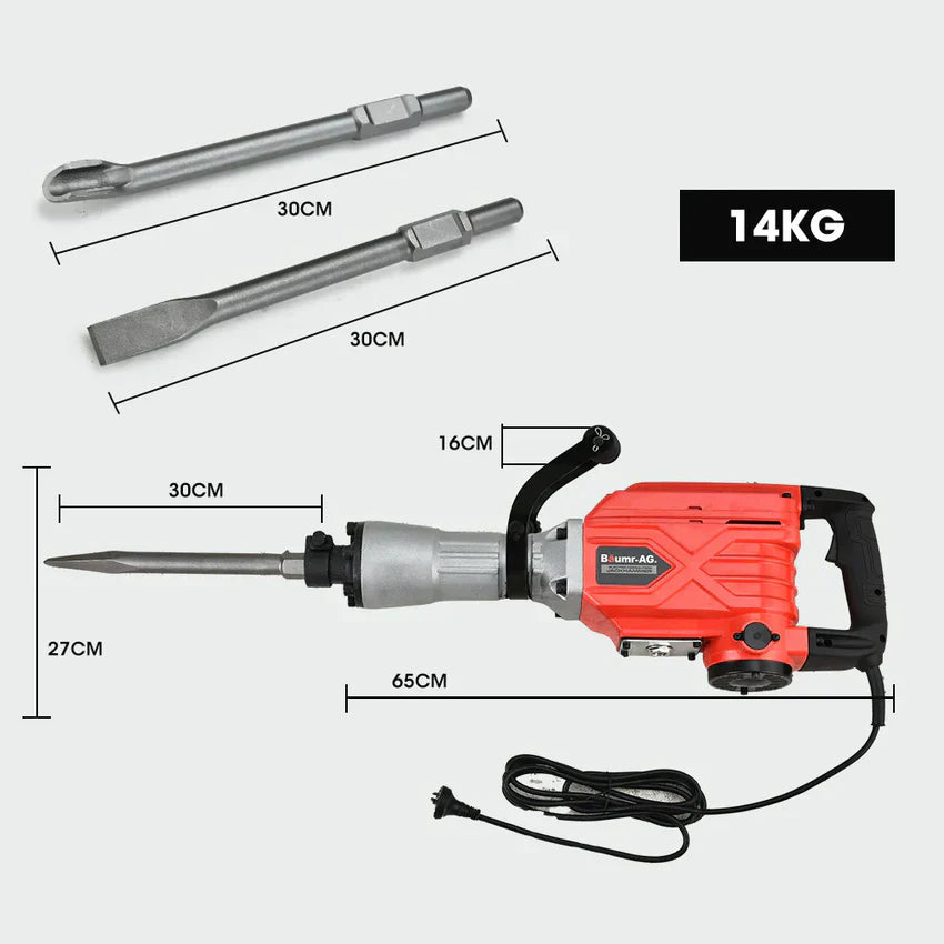 2300W Pro-grade elektryczny Demolition Jackhammer z 3 Bonus Chisels, Carry etui