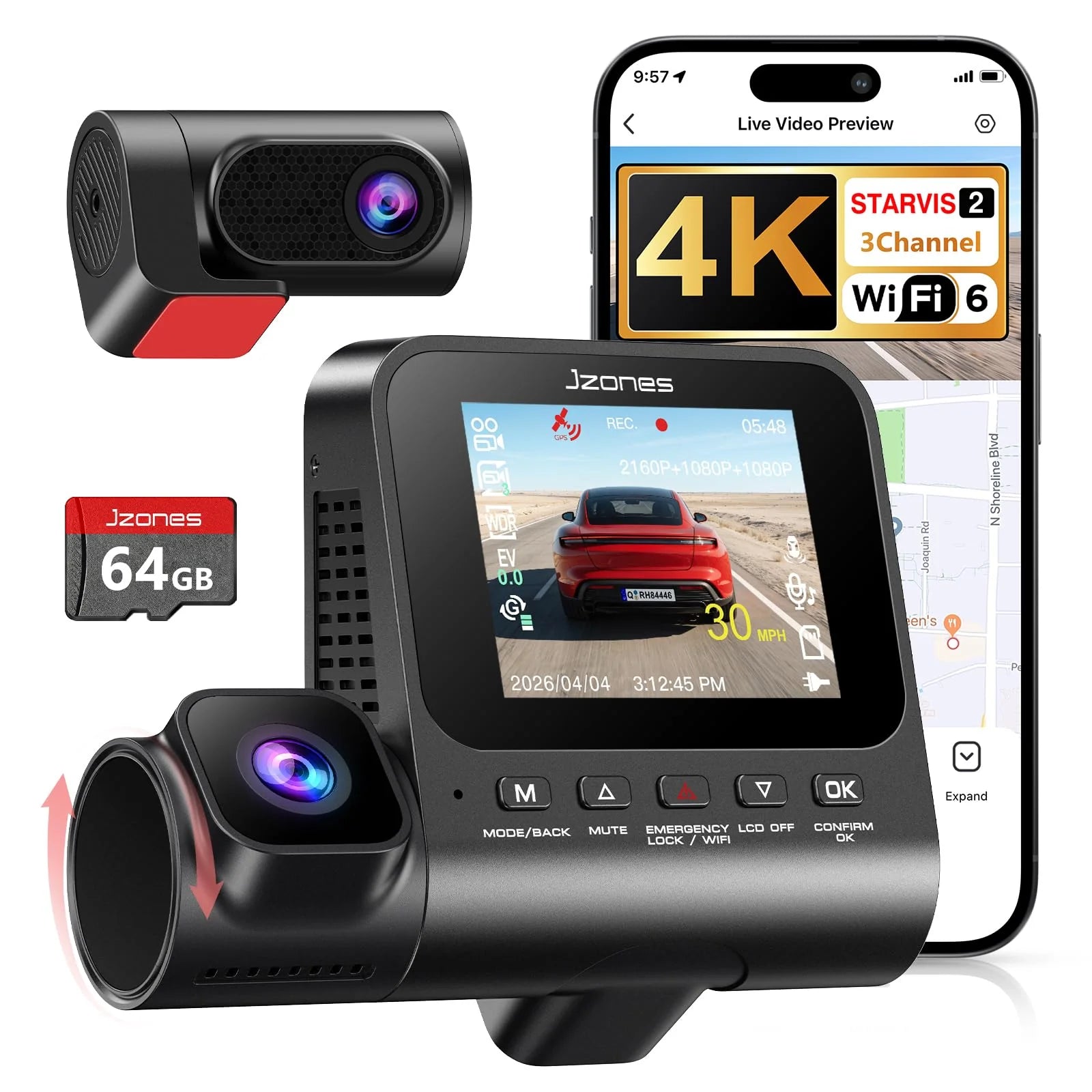 3 Channel 4K Dash kamera z Hdr Night Vision