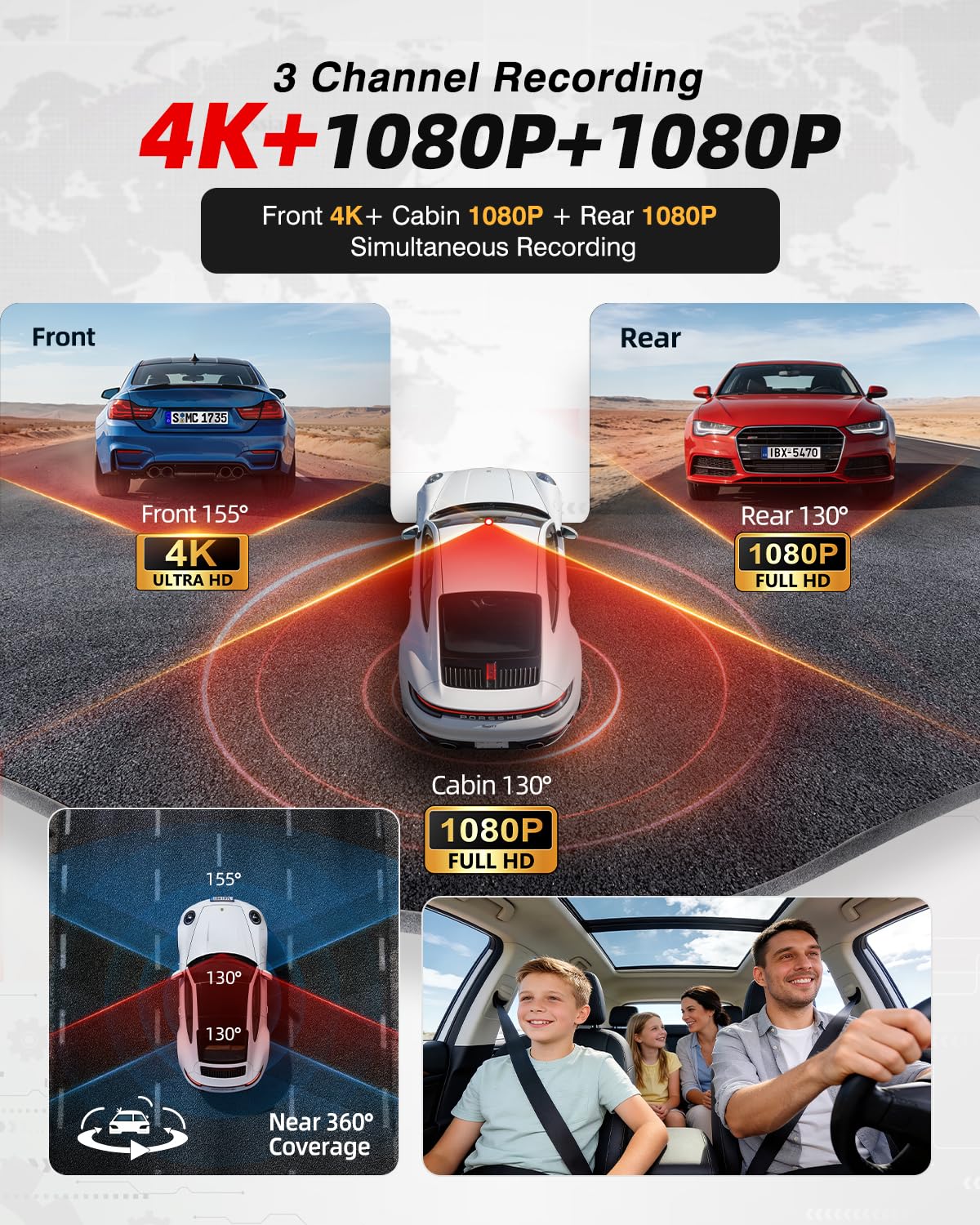 3 Channel 4K Dash kamera z Hdr Night Vision