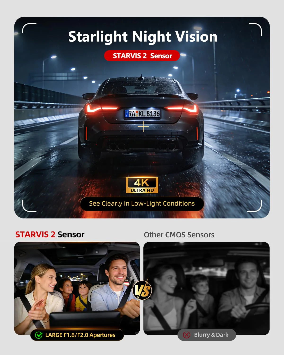 3 Channel 4K Dash kamera z Hdr Night Vision