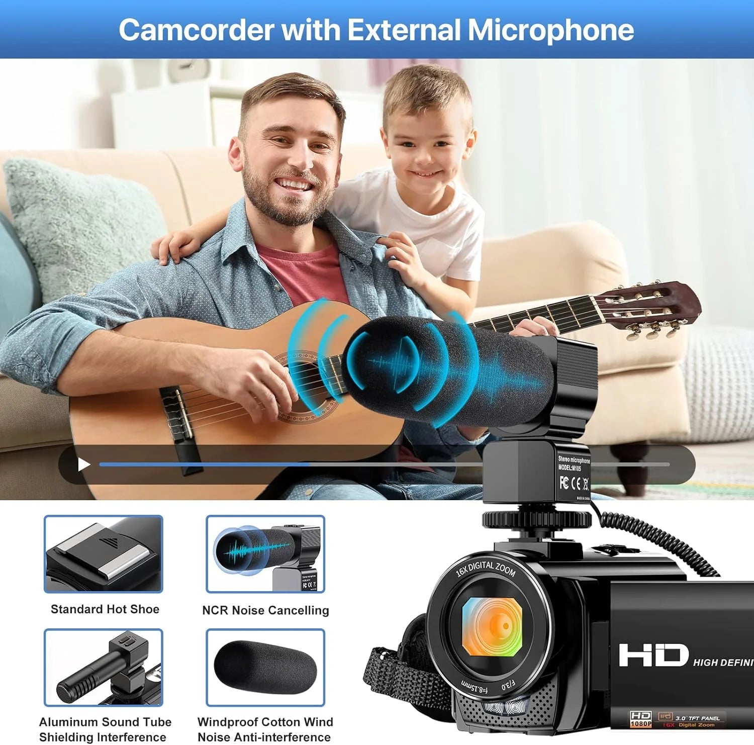 Video kamera, do Vlogging 1080P FHD