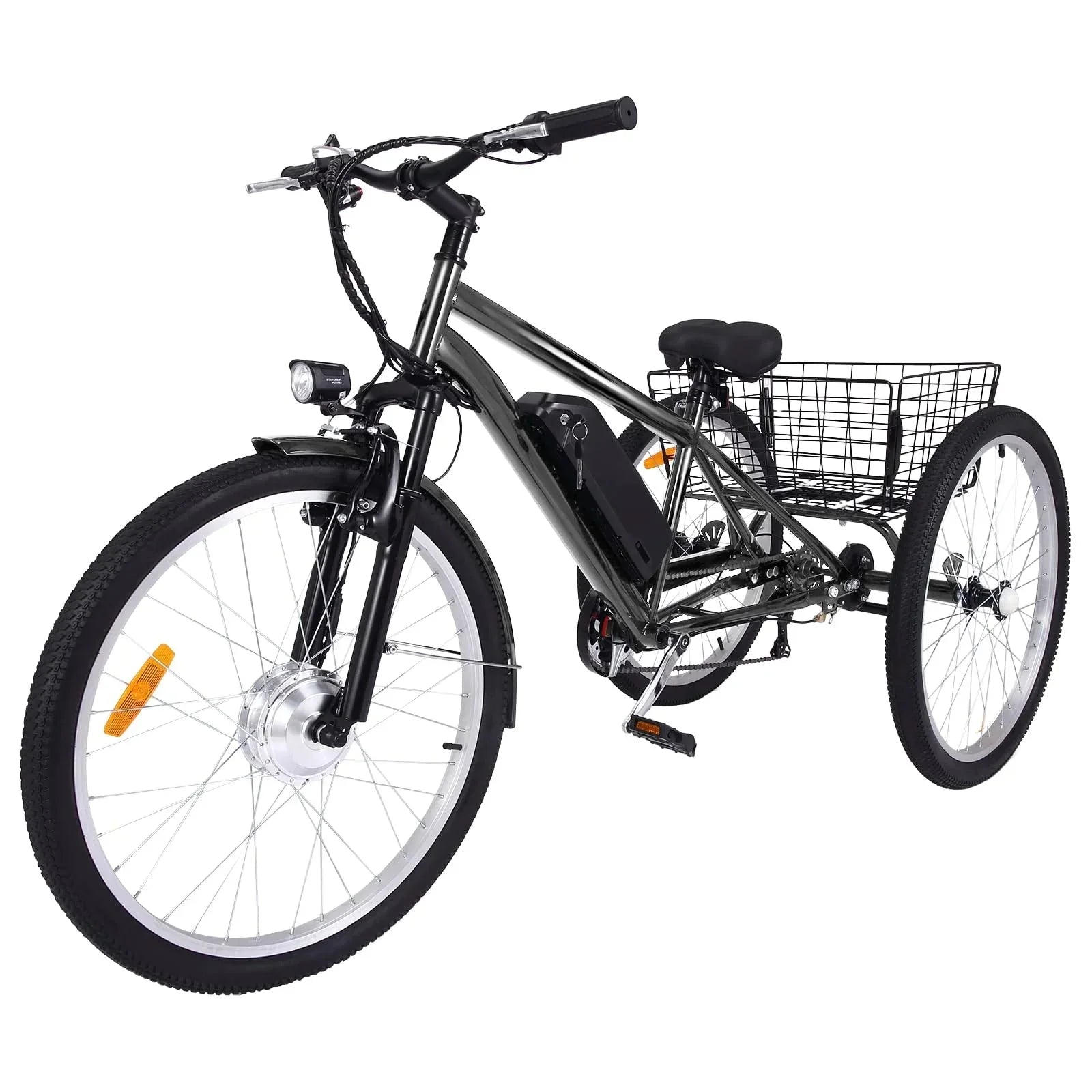 Tricycle - 26 Inch Adult 3 Wheel Electric, Featuring Basket - Fat Tires, 7 Speeds, 350W Powerful Motor, 36V 10Ah Removable Battery Dark Gray