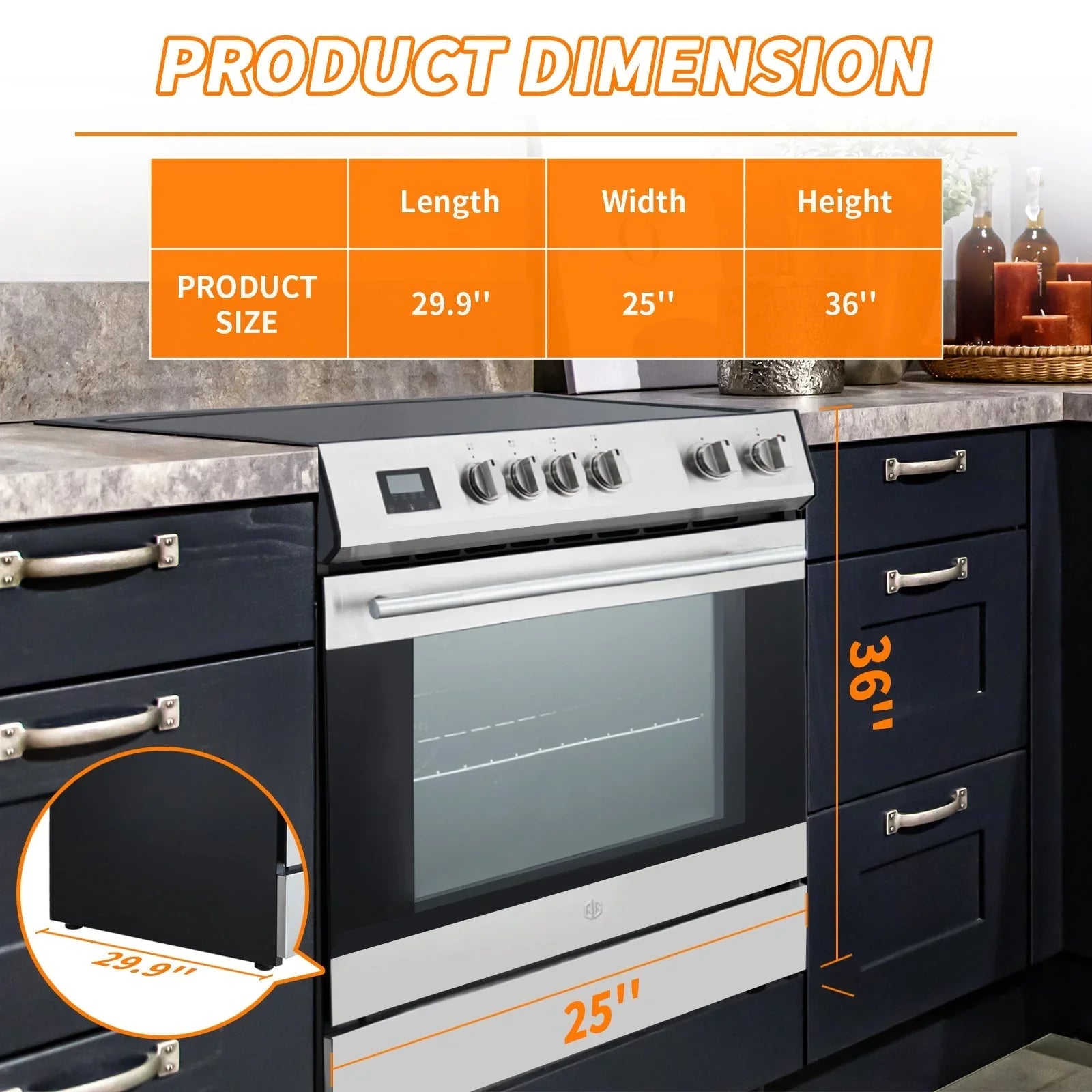 Range - Front Control Electric, Oven with 5 Cooktop Elements with 6 Cooking Power Options - Freestanding Oven, 5.0 Cu. Ft. Capacity Stainless Steel