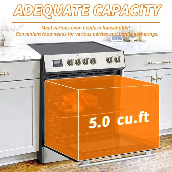 Range - Front Control Electric, Oven with 5 Cooktop Elements with 6 Cooking Power Options - Freestanding Oven, 5.0 Cu. Ft. Capacity Stainless Steel
