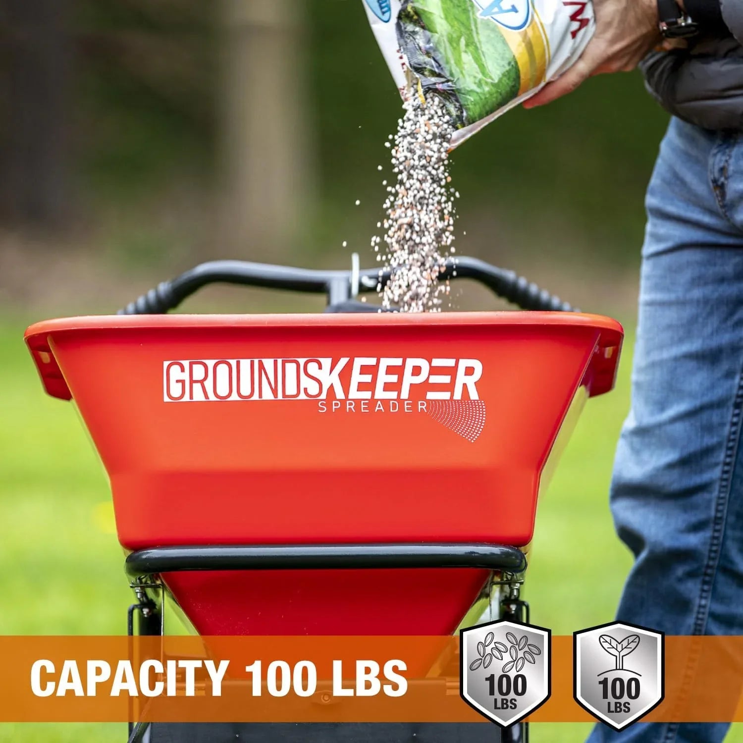 Spreader - Walk Behind Push - 100lb Capacity, For Salt, Ice and Snow Melt, Included Grate and Cover with Enclosed Gearbox for Protection