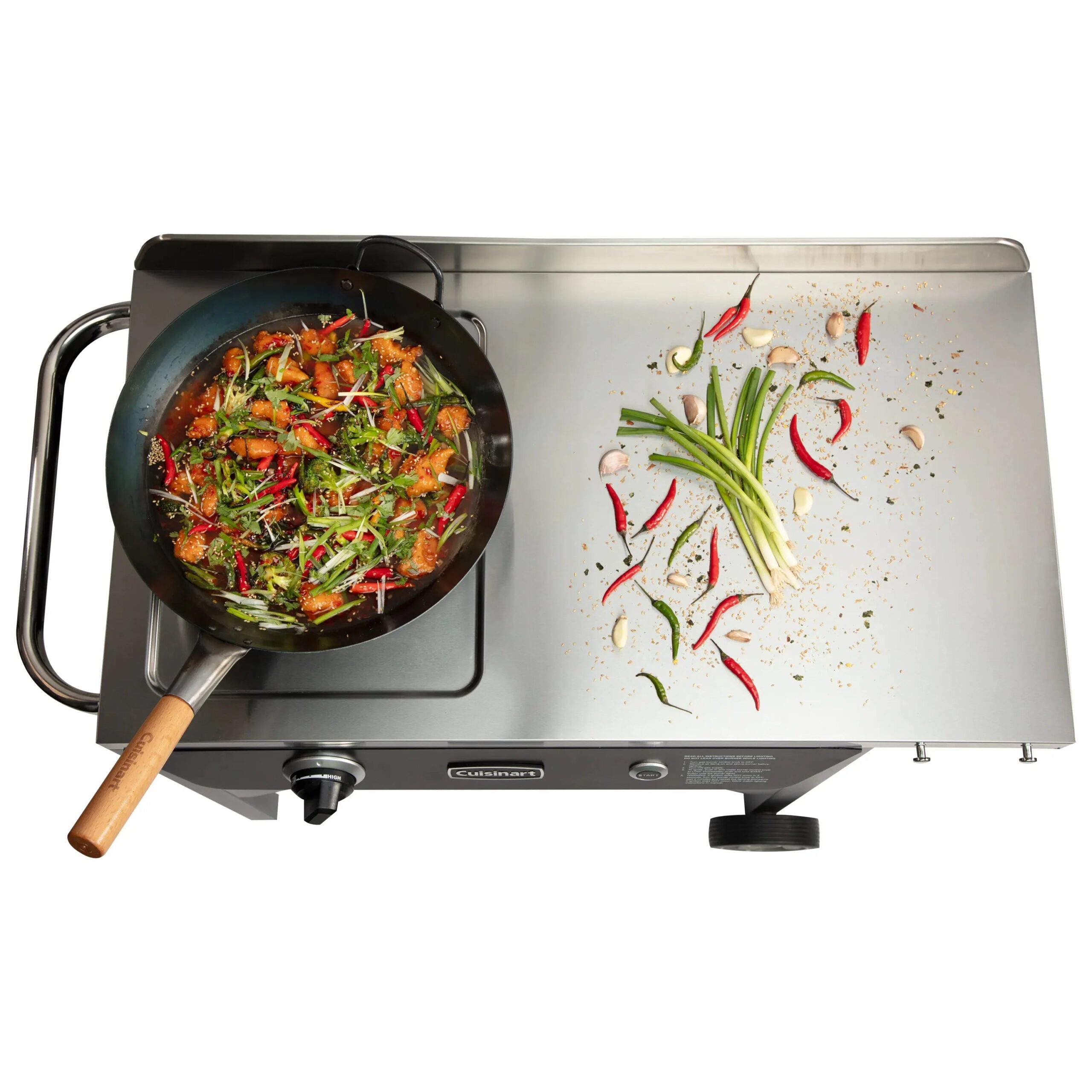 Outdoor Wok Station, Featuring 50, 000 BTU Propane Outdoor Wok Burner W Prep Table, 14 Carbon Steel Wok for Stir Fry, Searing, BBQ Black