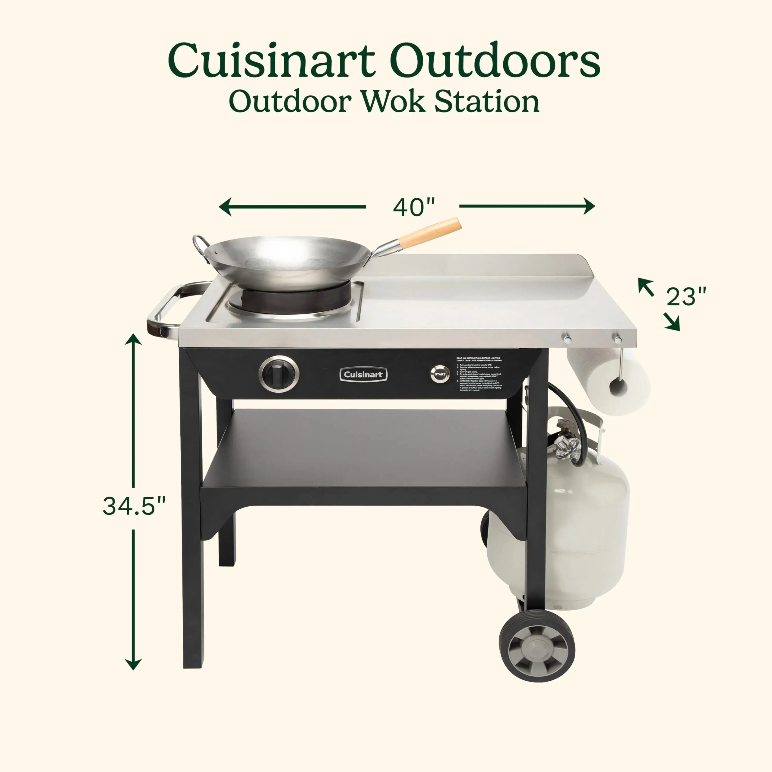 Outdoor Wok Station, Featuring 50, 000 BTU Propane Outdoor Wok Burner W Prep Table, 14 Carbon Steel Wok for Stir Fry, Searing, BBQ Black