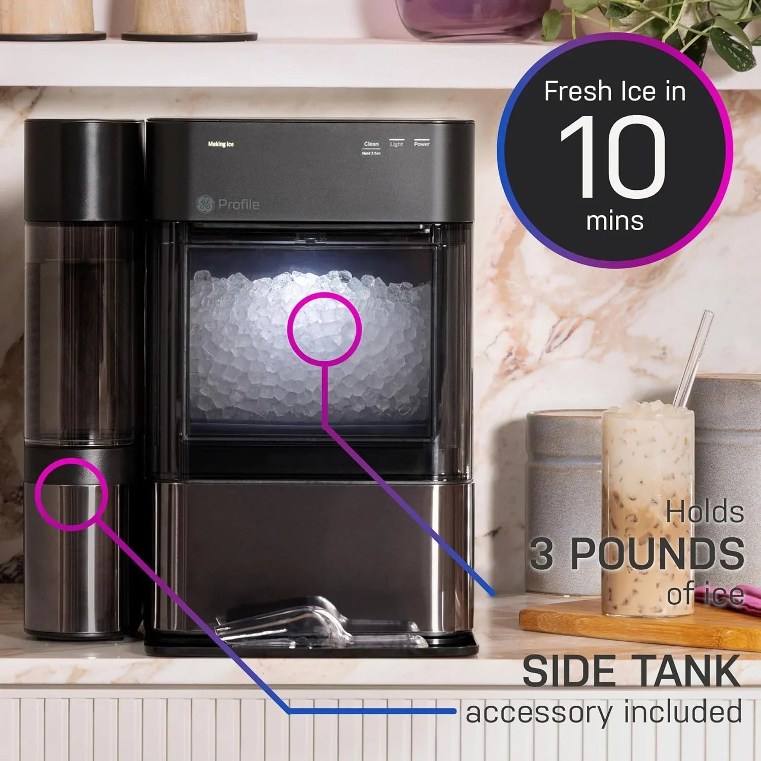 Tank - Opal 2.0 XL with 1 Gallon - Chewable Crunchable Countertop Nugget Ice Maker, Scoop Included, 38 Lbs in 24 Hours, Pellet Ice Machine