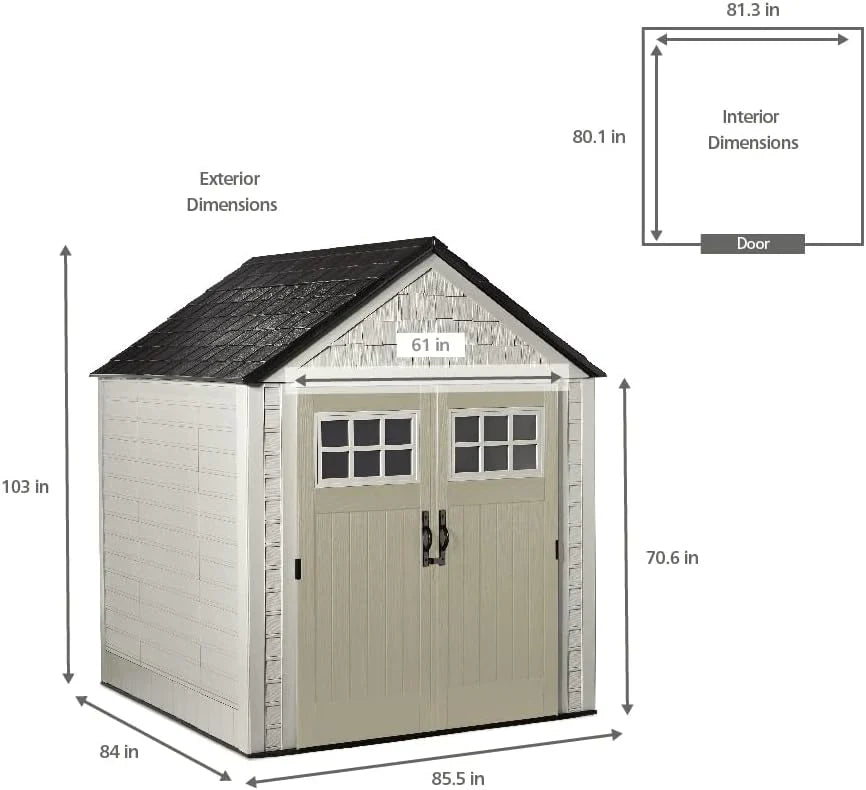 Storage Shed - Resin Outdoor - Featuring Floor (7 X 7 Ft) Weather Resistant Gray Organization for Home/backyard/garden Tools/lawn Mower/bike