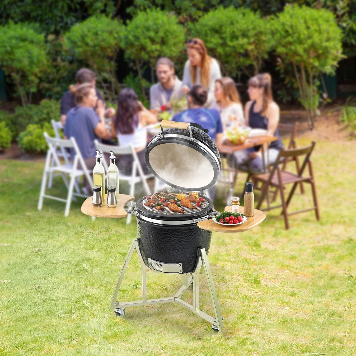 Charcoal Grill - 18-inch Portable, Featuring Lid and Cart - Propane Gas Grill with Sturdy Stainless Steel Frame, Outdoor Cooking Small Smoker, Suitable
