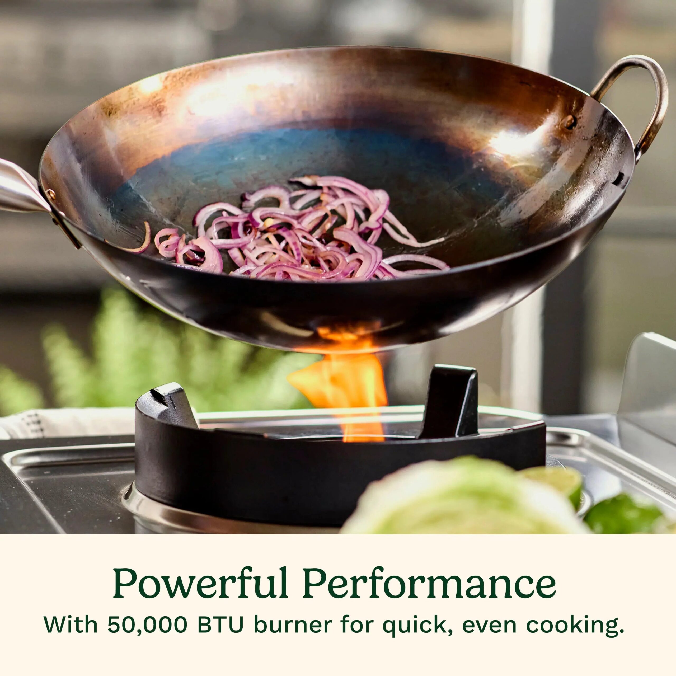 Outdoor Wok Station, Featuring 50, 000 BTU Propane Outdoor Wok Burner W Prep Table, 14 Carbon Steel Wok for Stir Fry, Searing, BBQ Black