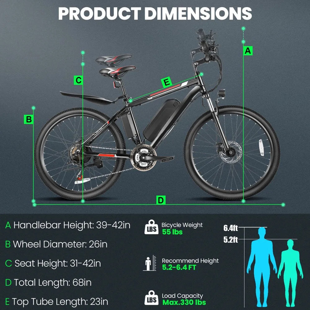 Electric Bike - 500W, 26-inch Electric Bicycle - Designed for Adults with Cruise Control System Ebike