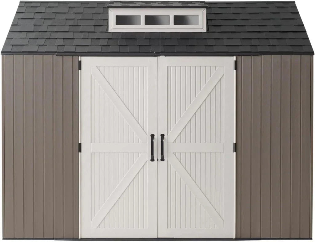 Storage Shed - Resin Outdoor - Featuring Floor (7 X 7 Ft) Weather Resistant Gray Organization for Home/backyard/garden Tools/lawn Mower/bike