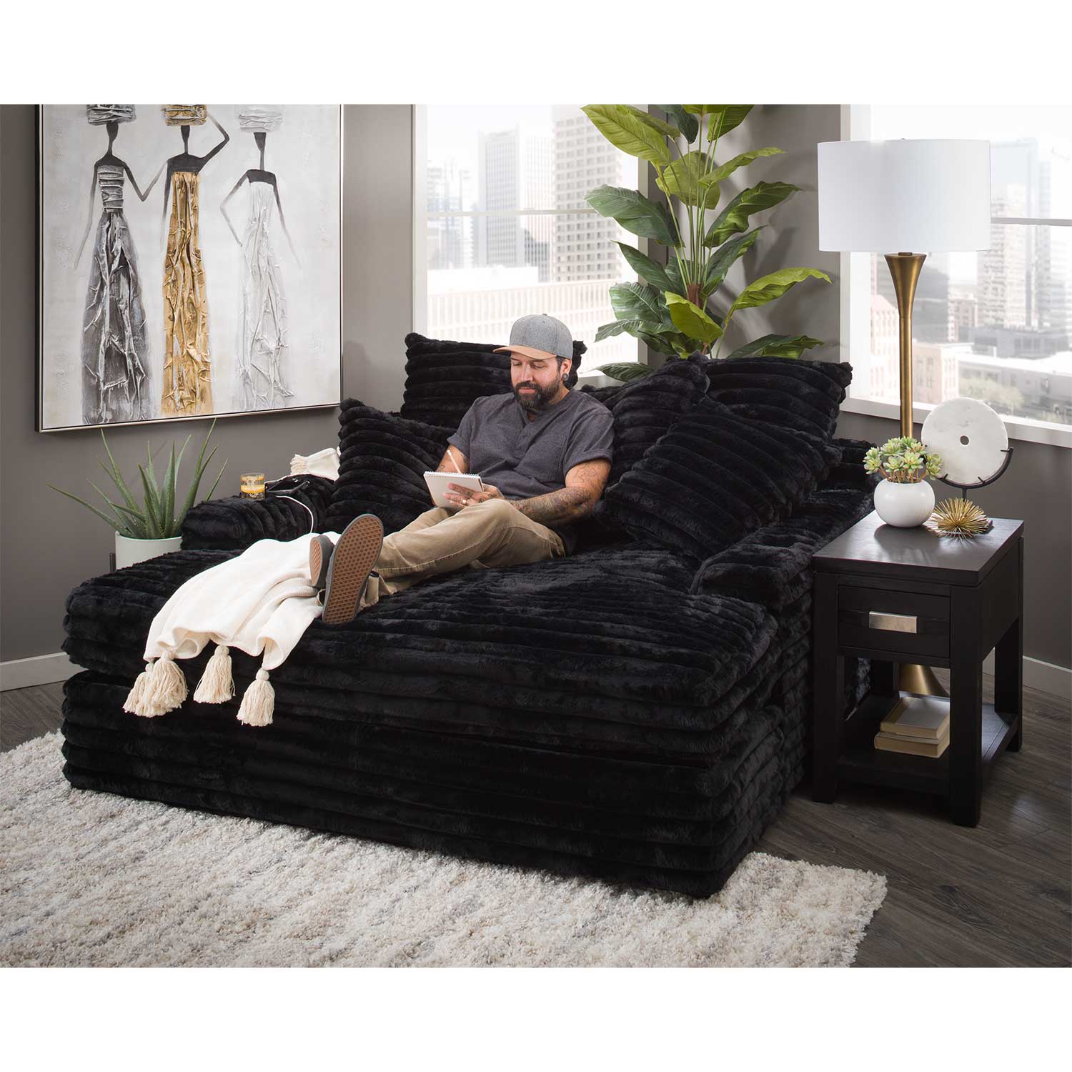 Chaise Lounge z podwójny Cupholders i ładowanie Ports