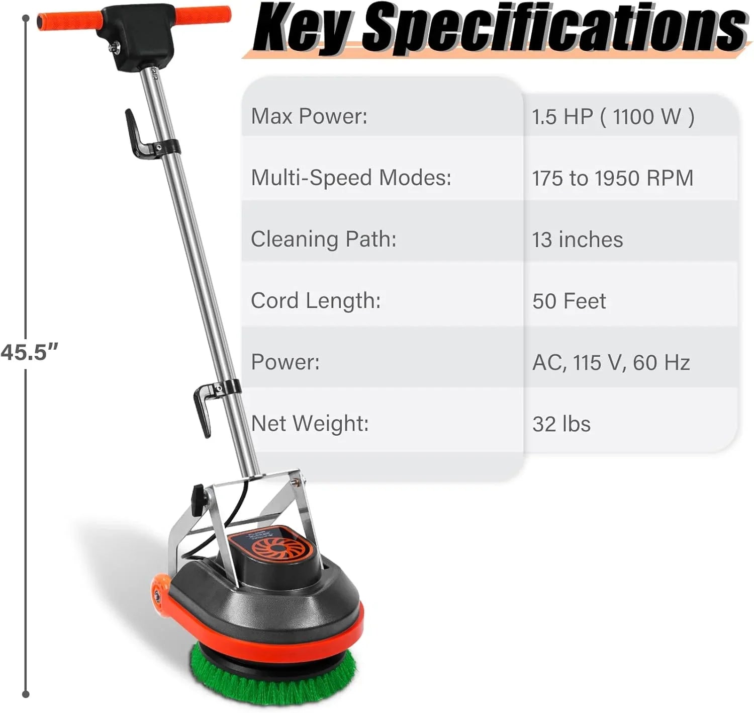 Floor Scrubber Machine - Commercial, Featuring Brushes and Pads - Heavy Duty Floor Buffer Polisher and Cleaner, Deep Cleaning Tile and Grout, Hardwood