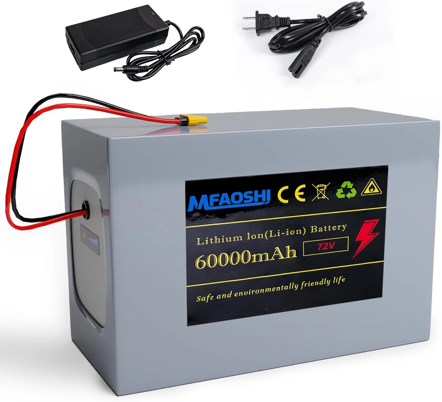 4bf9d731f4a5ea4e020aca3ceac616eb91a7d767963f8db92d7cd1a35f48d423 72V 60Ah Lithium E-bike z LED akumulator, XT90 Connector