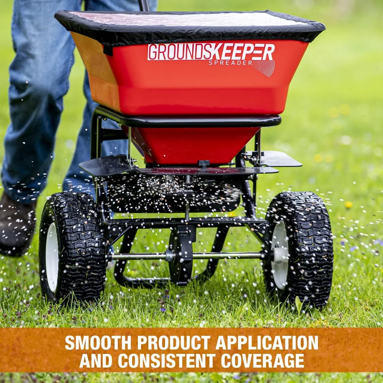 Spreader - Walk Behind Push - 100lb Capacity, For Salt, Ice and Snow Melt, Included Grate and Cover with Enclosed Gearbox for Protection