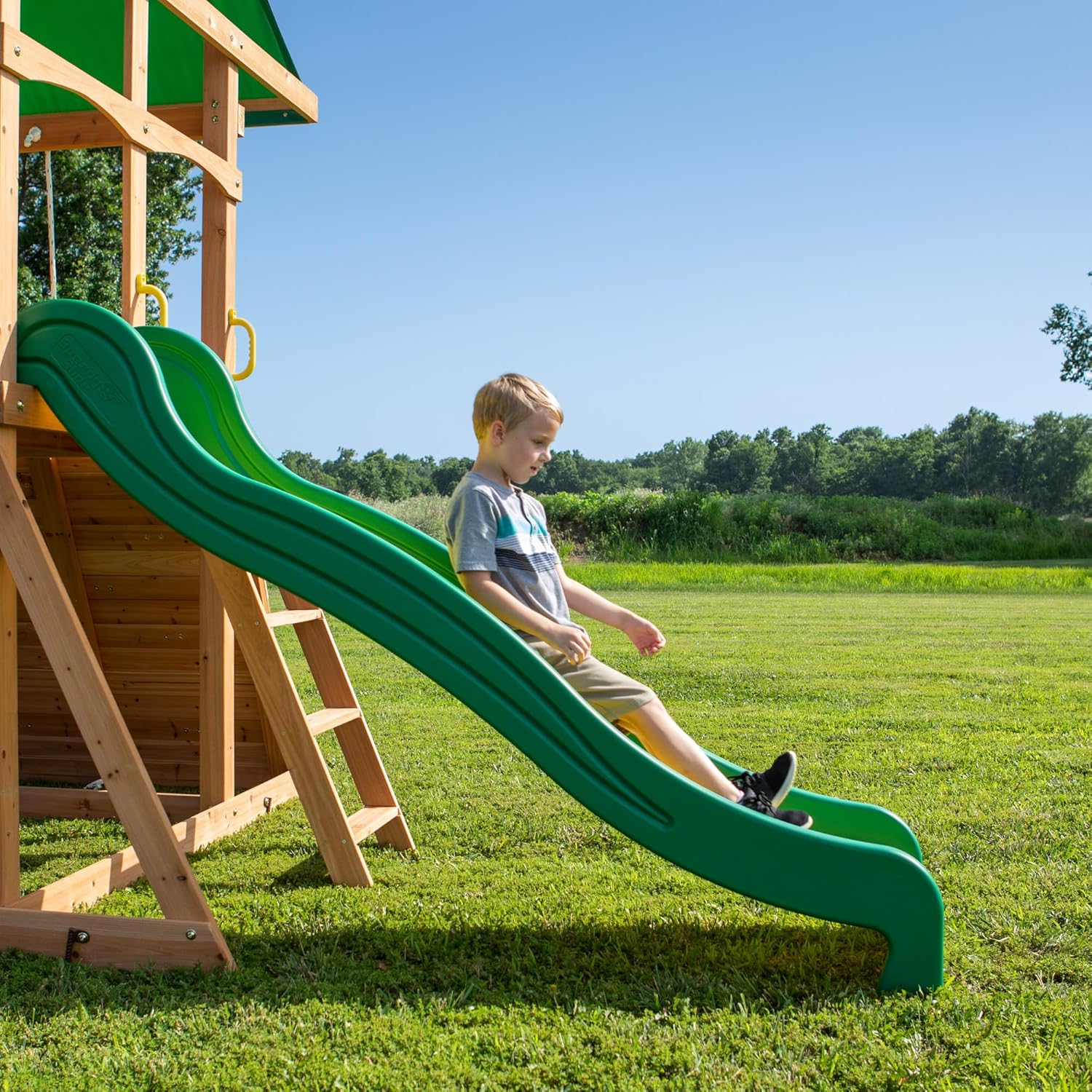 Swing Set - Mount Mckinley Cedar Wood, Featuring Wave Slide - Play Deck, Double Rock Wall, Rope Ladder, Web Swing, Belt Swings, Toy